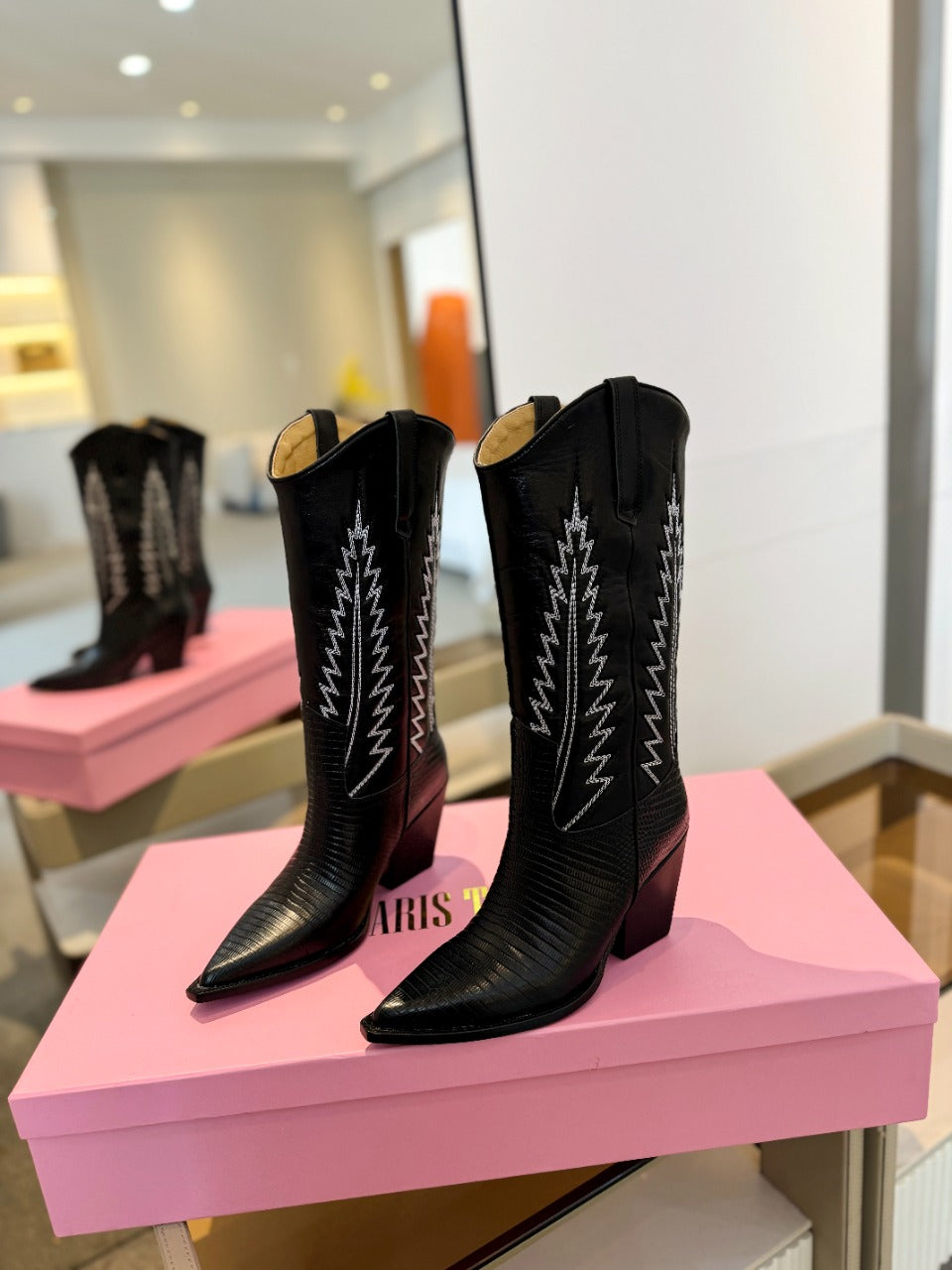 Paris Texas Suede Embroidered Knee-High Boots