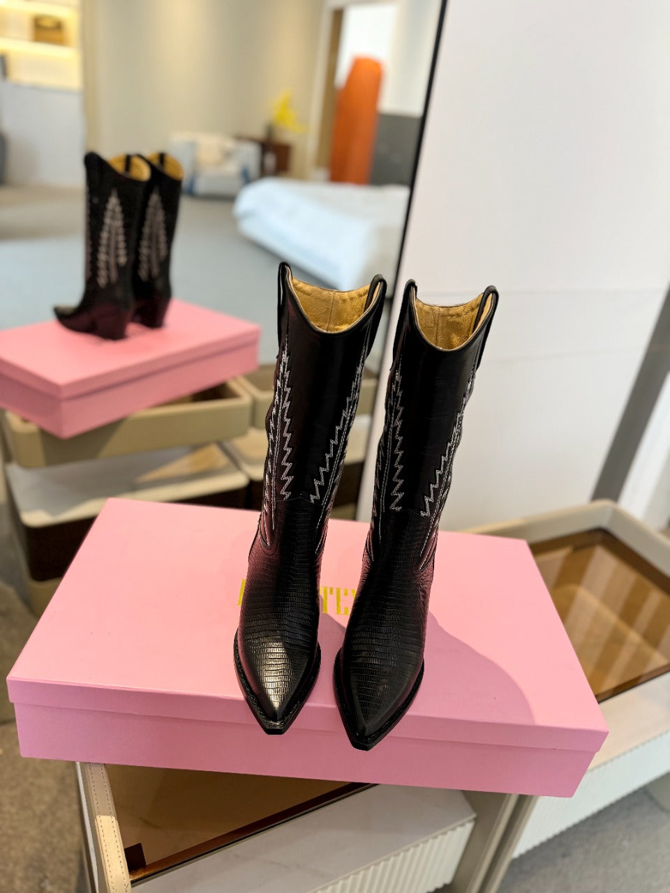 Paris Texas Suede Embroidered Knee-High Boots
