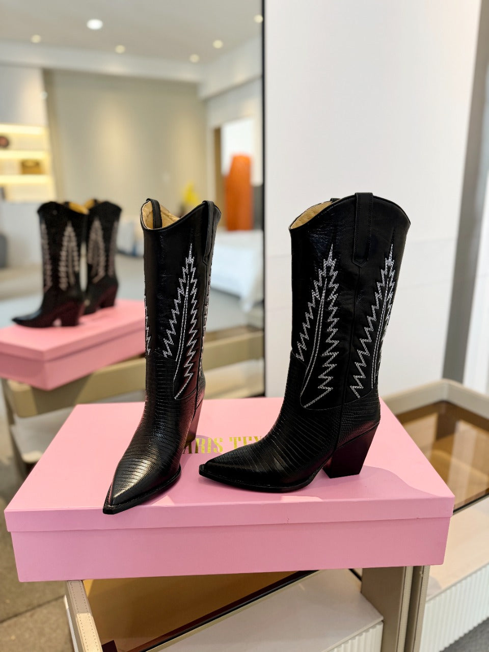 Paris Texas Suede Embroidered Knee-High Boots