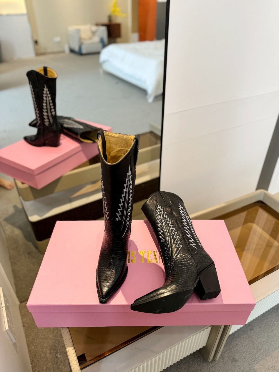 Paris Texas Suede Embroidered Knee-High Boots