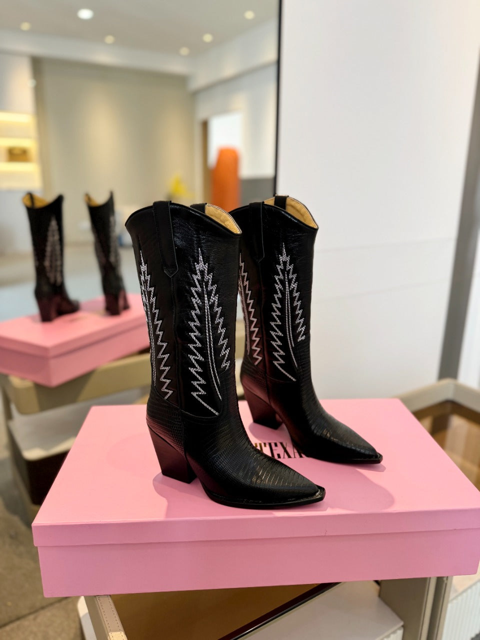 Paris Texas Suede Embroidered Knee-High Boots