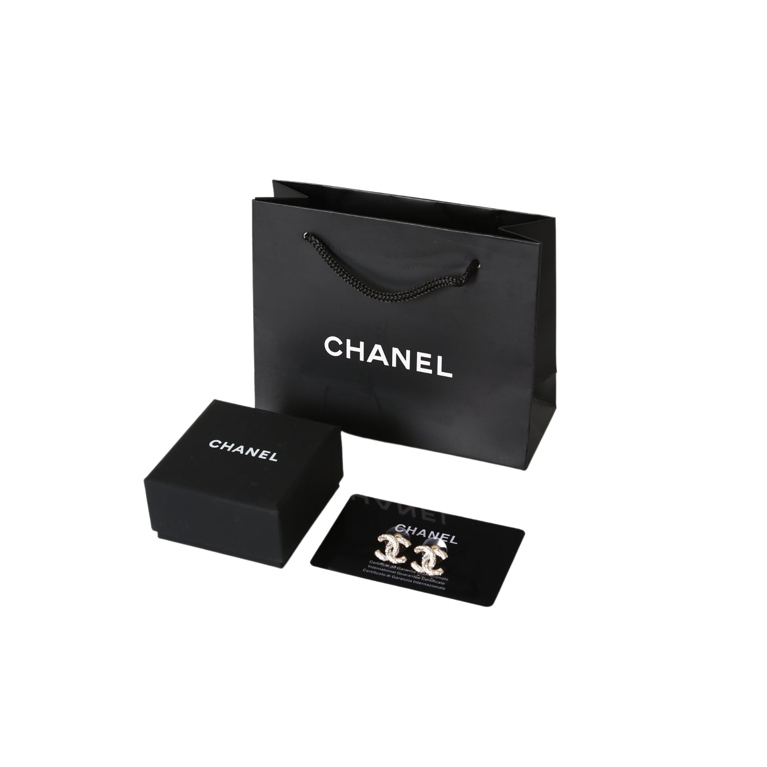 Chanel Classic Logo Rhinestone Earrings