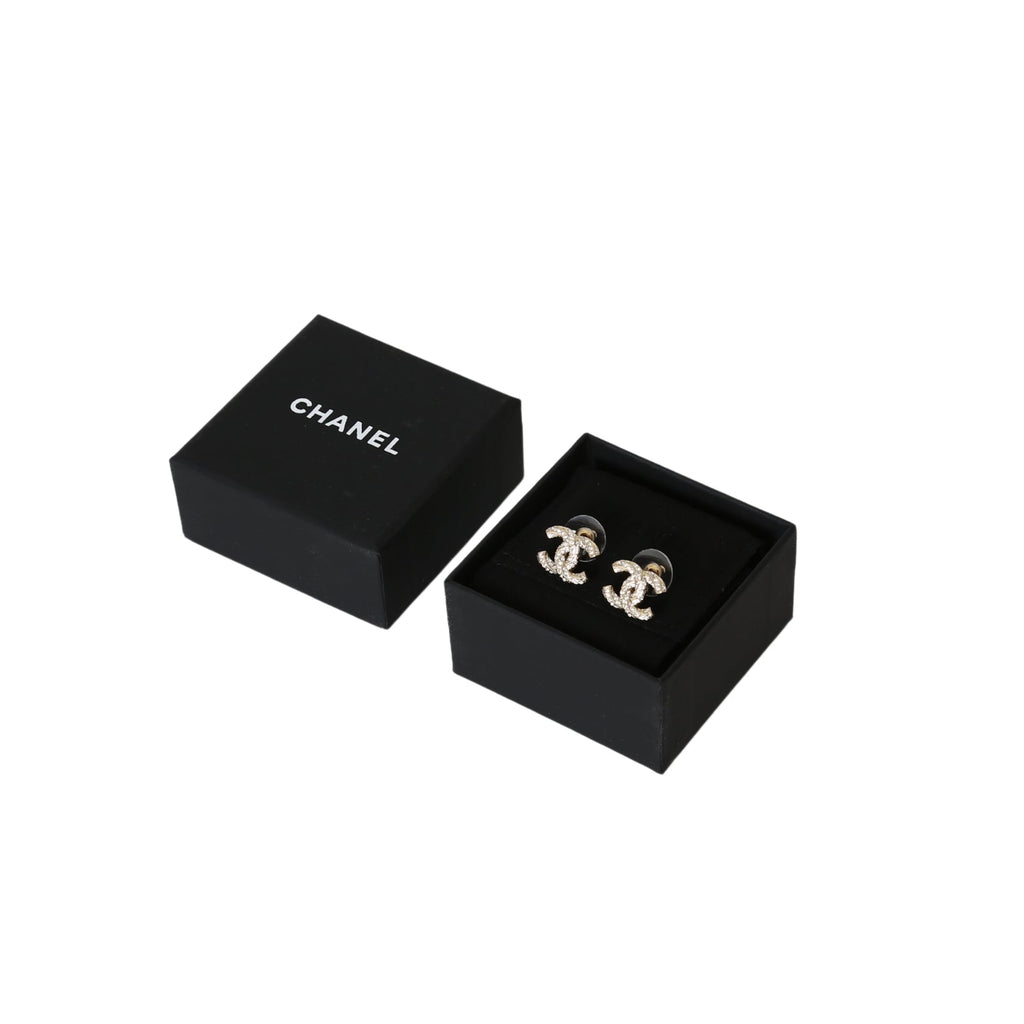 Chanel Classic Logo Rhinestone Earrings