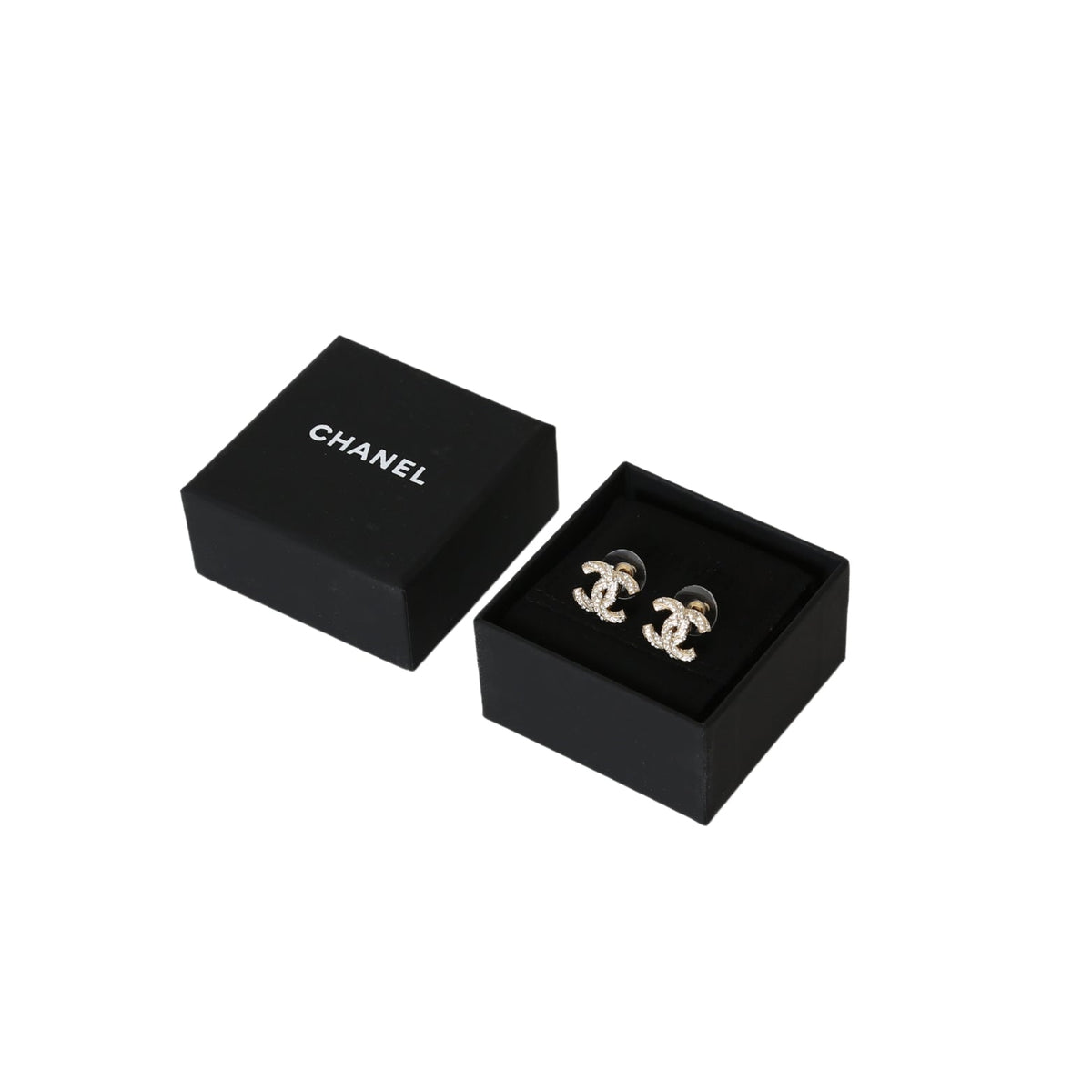Chanel Classic Logo Rhinestone Earrings