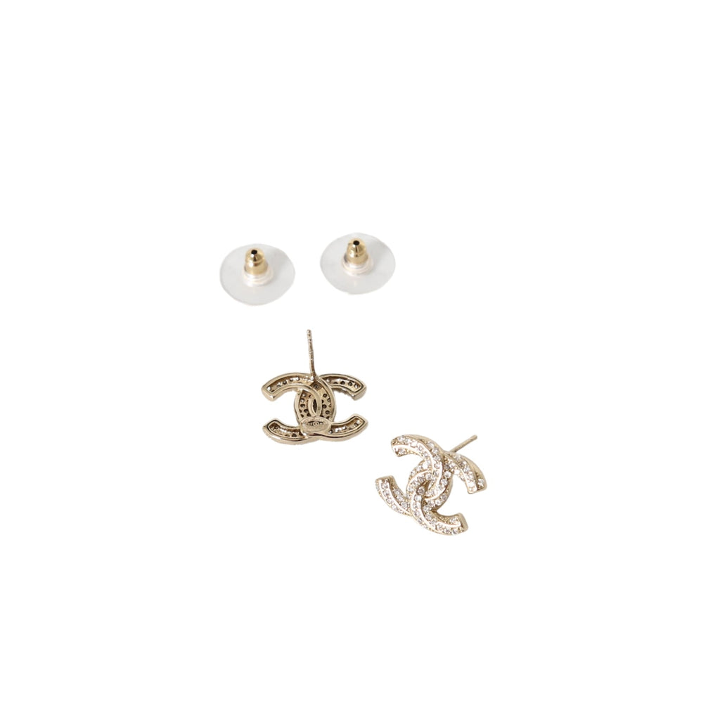 Chanel Classic Logo Rhinestone Earrings