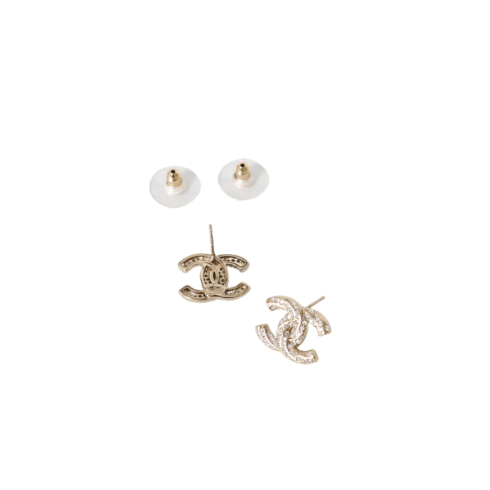 Chanel Classic Logo Rhinestone Earrings