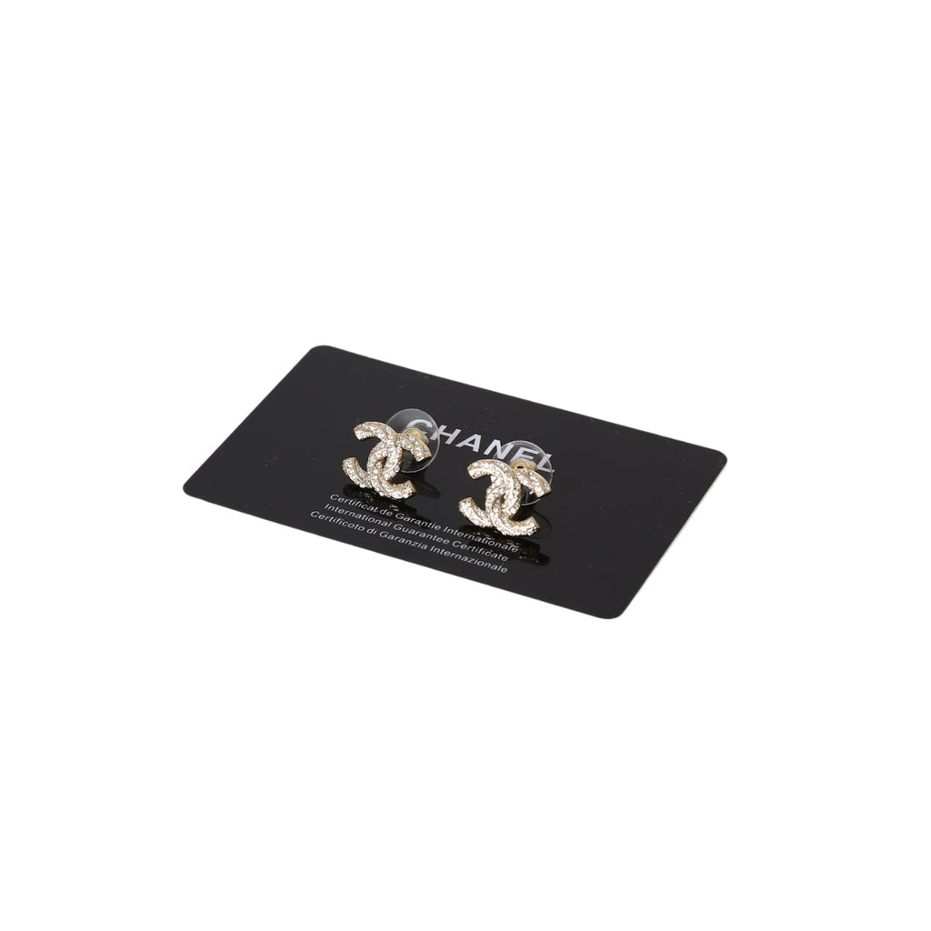 Chanel Classic Logo Rhinestone Earrings