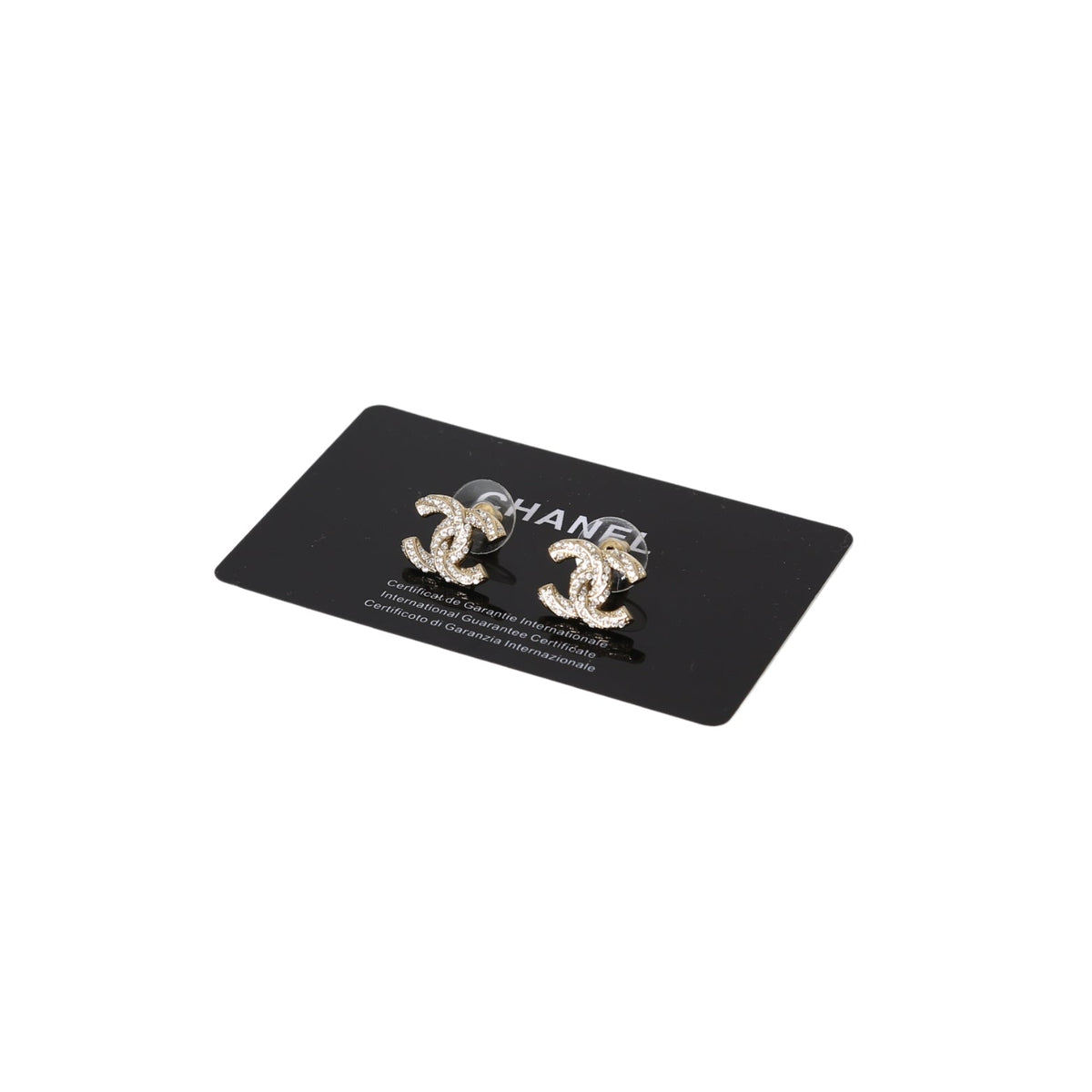 Chanel Classic Logo Rhinestone Earrings