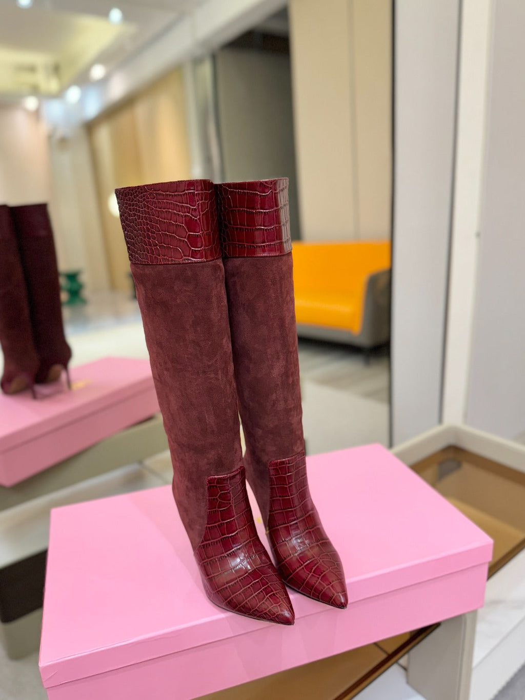 Paris Texas Crocodile Embossed Stiletto Knee-High Boots