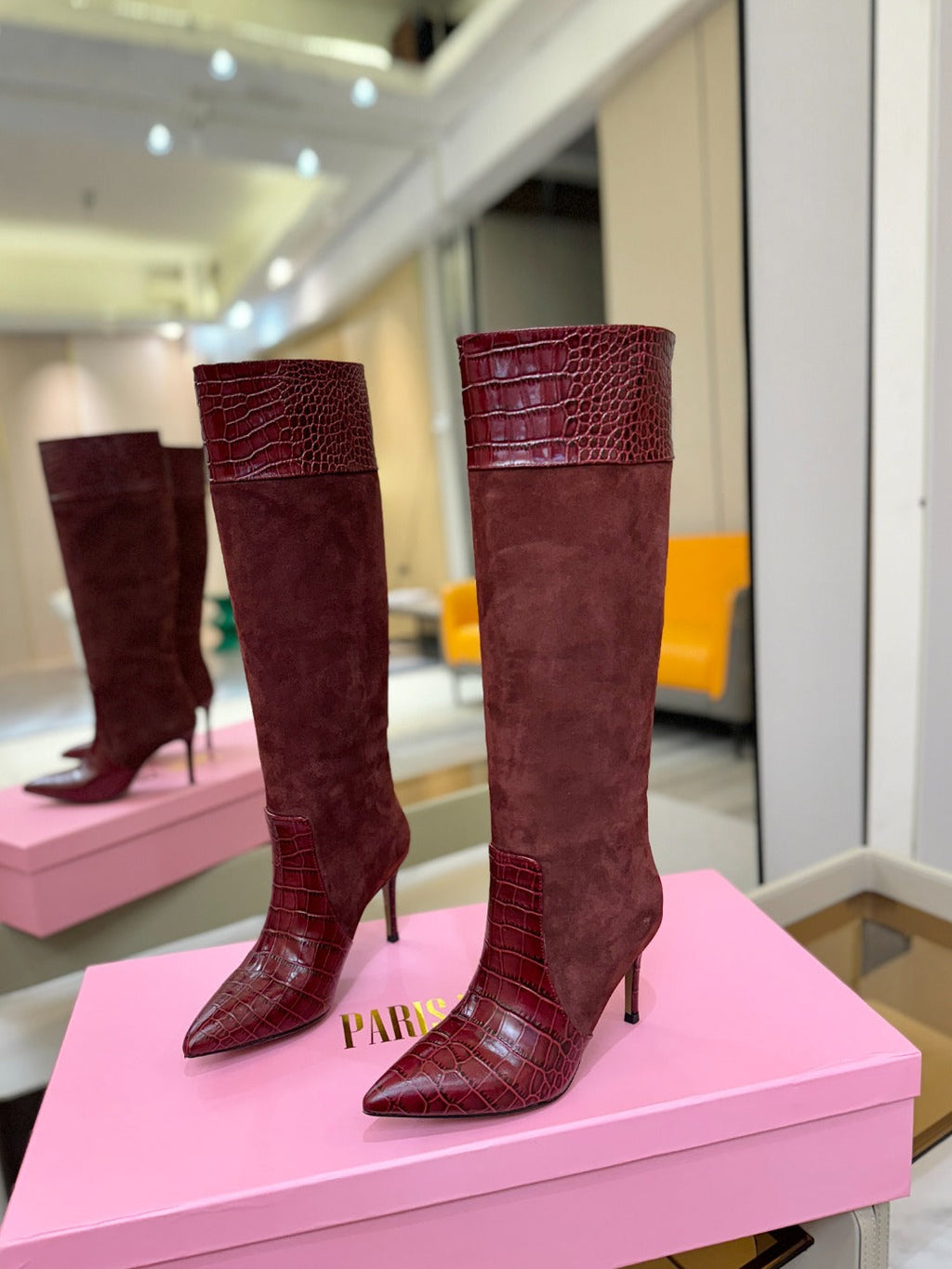 Paris Texas Crocodile Embossed Stiletto Knee-High Boots