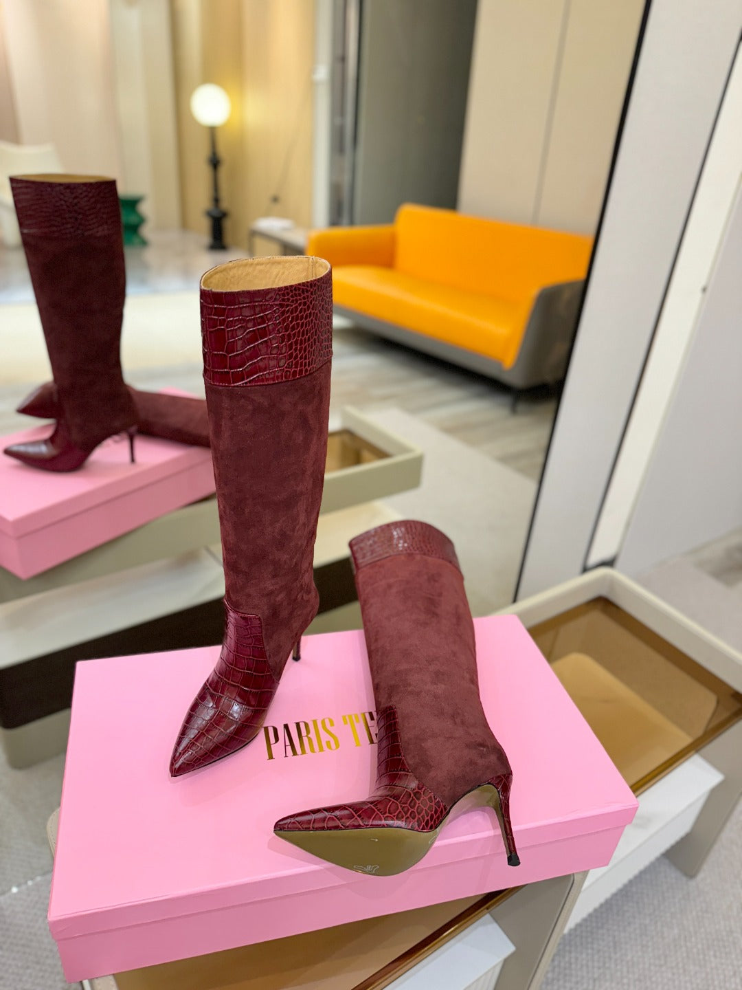 Paris Texas Crocodile Embossed Stiletto Knee-High Boots
