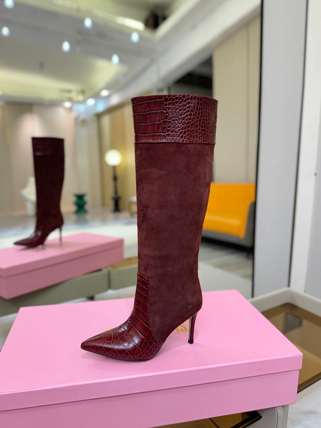 Paris Texas Crocodile Embossed Stiletto Knee-High Boots