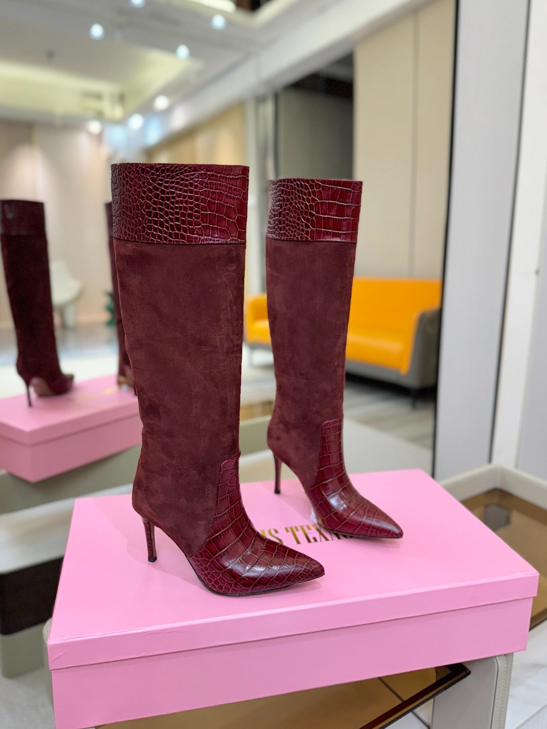 Paris Texas Crocodile Embossed Stiletto Knee-High Boots