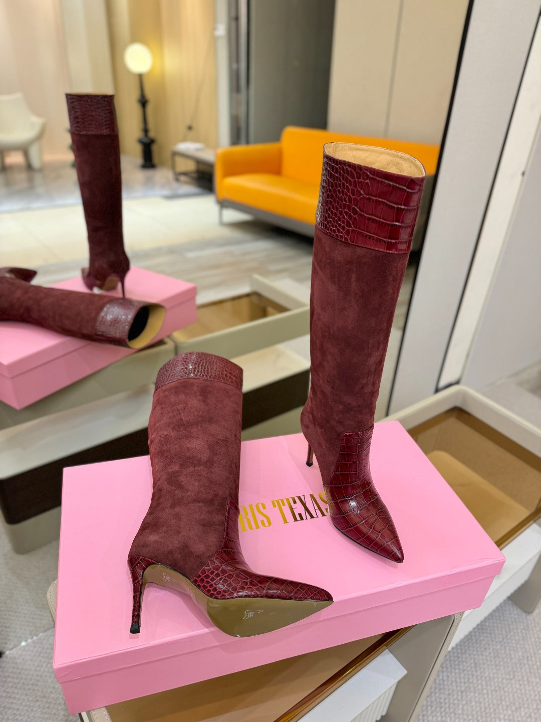 Paris Texas Crocodile Embossed Stiletto Knee-High Boots