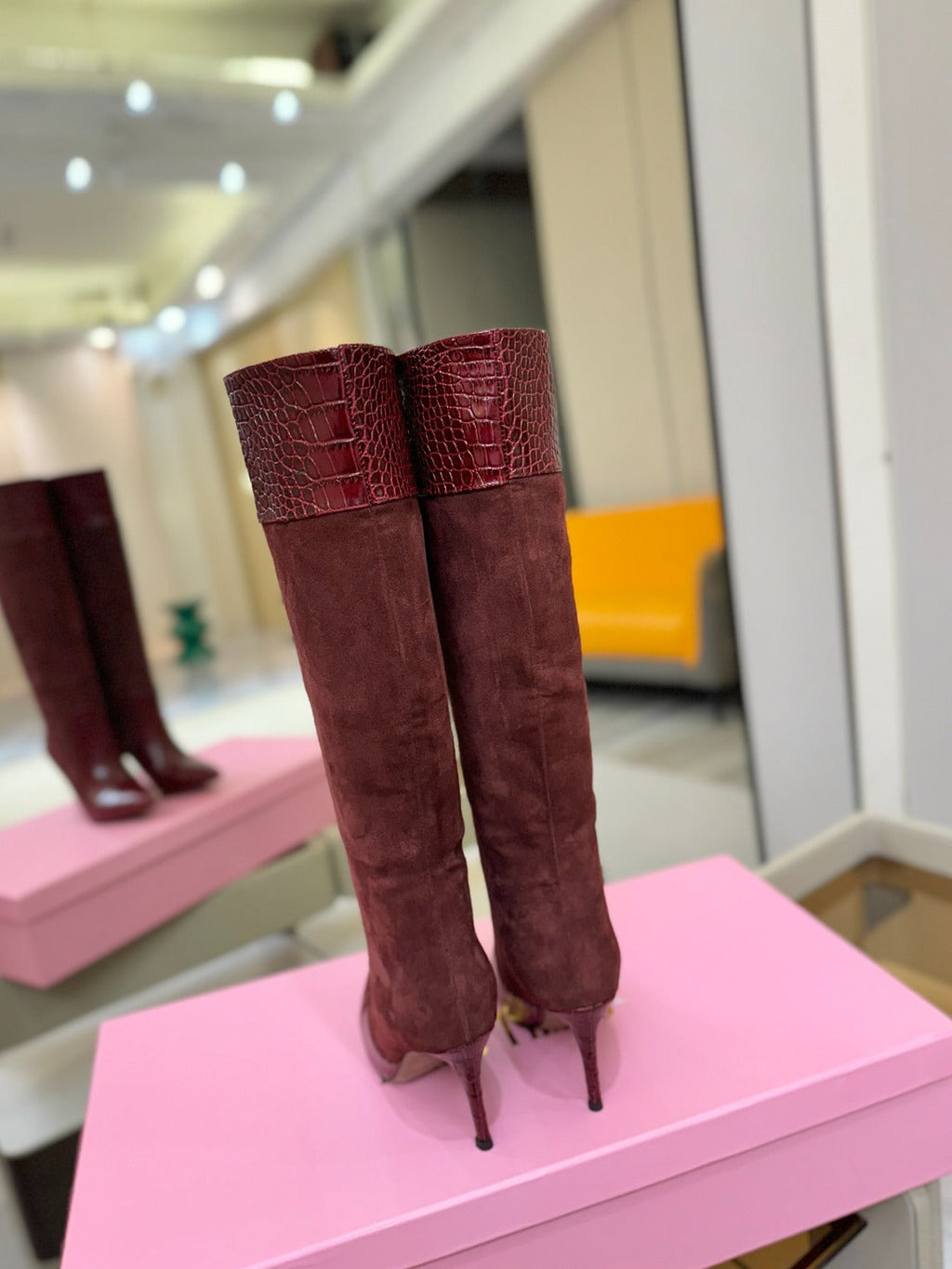 Paris Texas Crocodile Embossed Stiletto Knee-High Boots