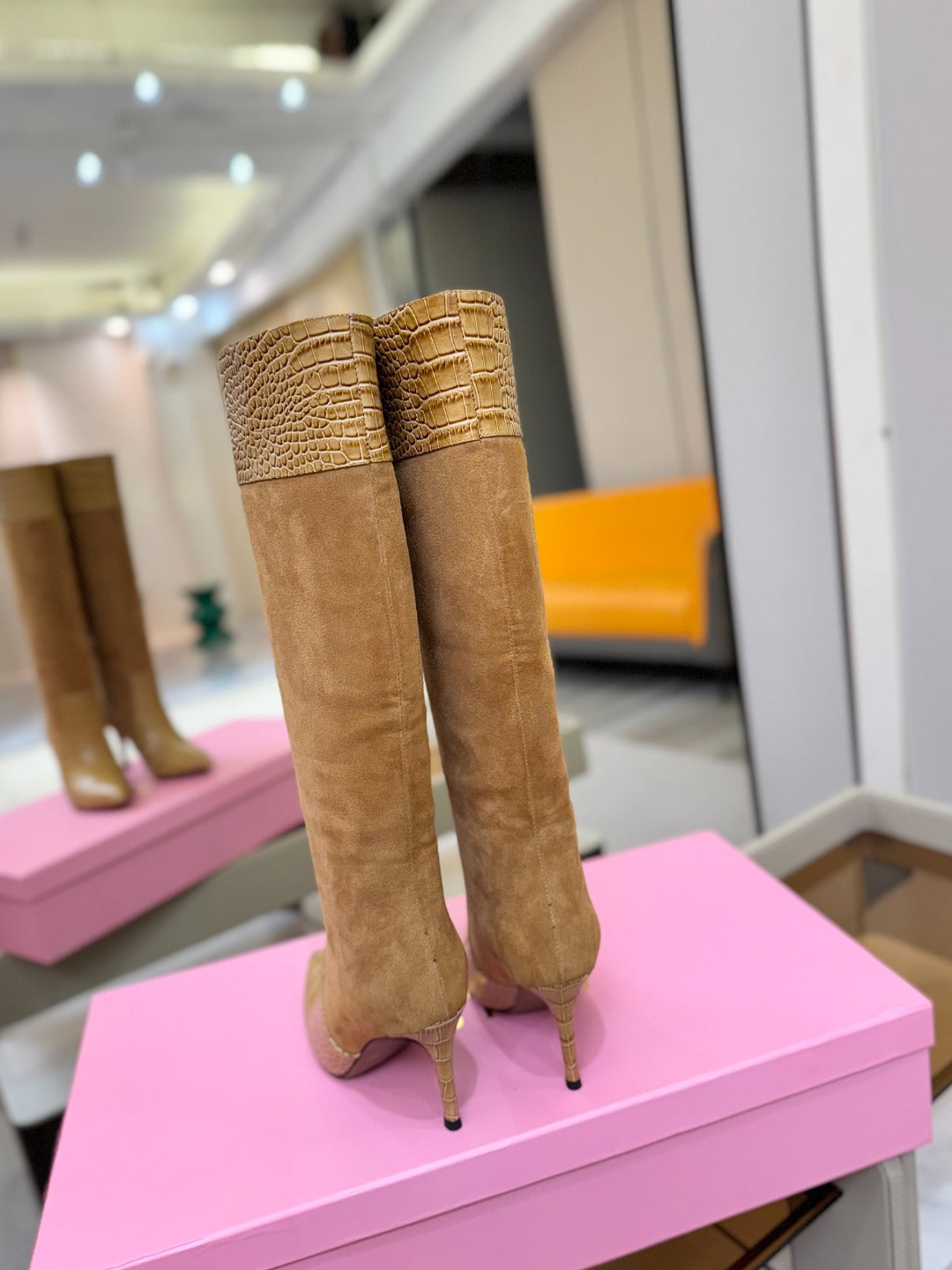 Paris Texas Crocodile Embossed Stiletto Knee-High Boots