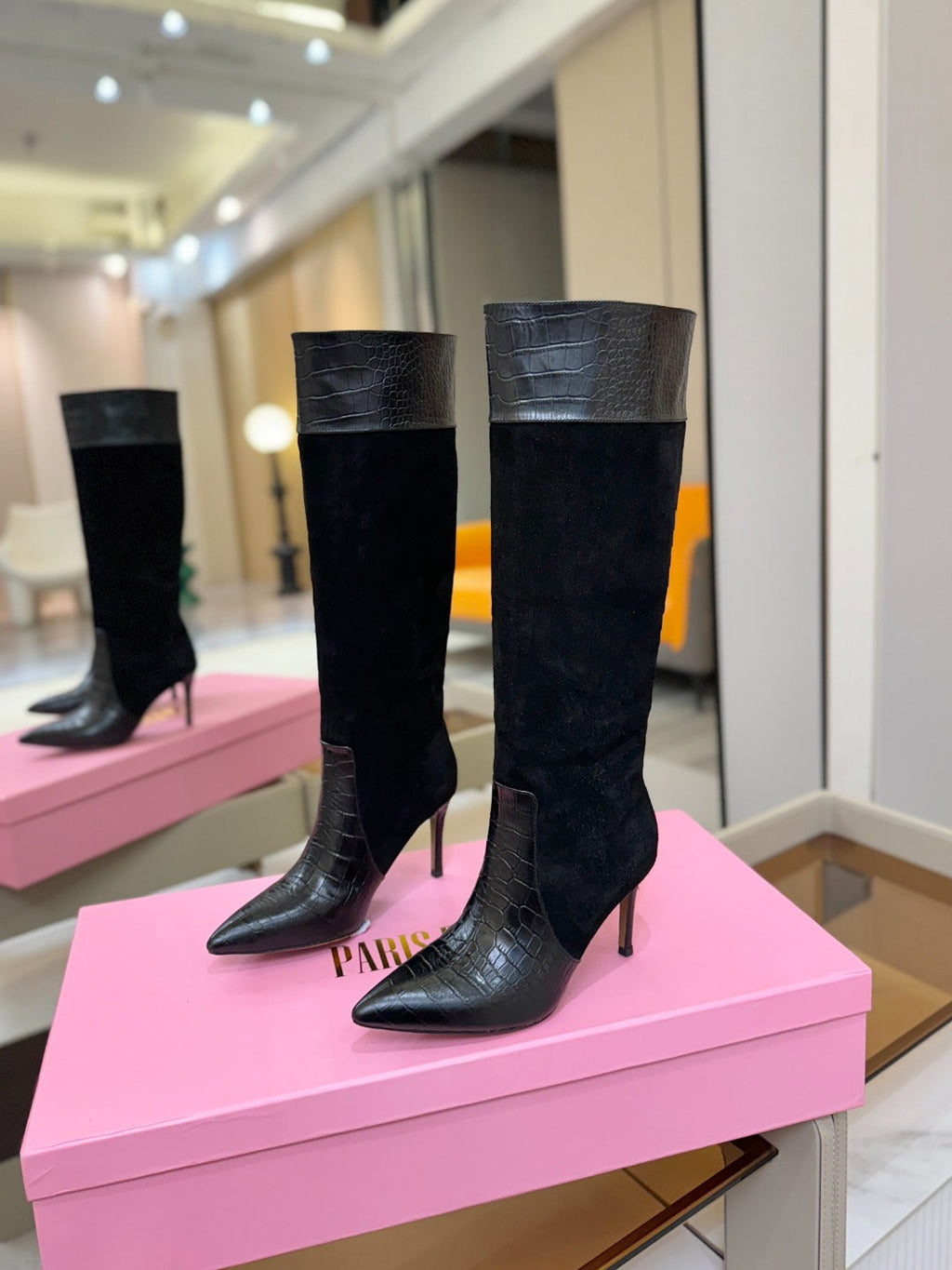 Paris Texas Crocodile Embossed Stiletto Knee-High Boots