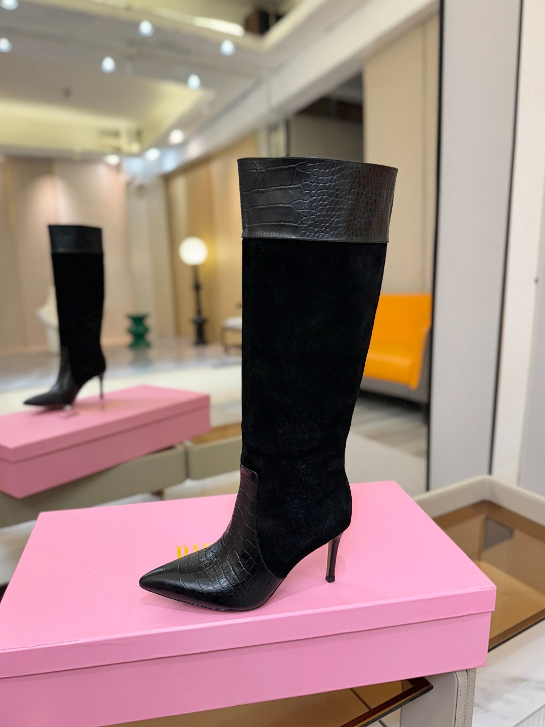 Paris Texas Crocodile Embossed Stiletto Knee-High Boots