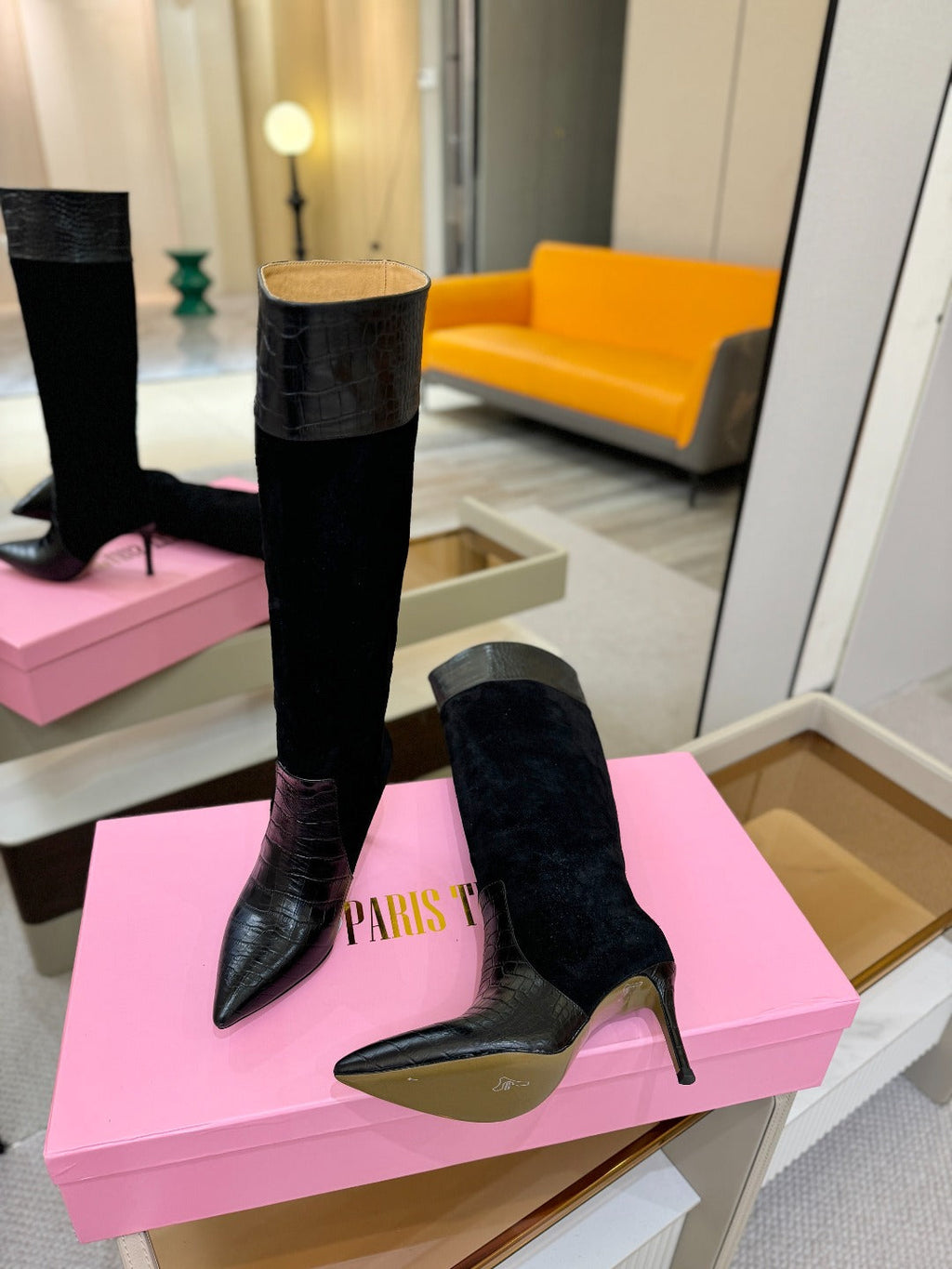 Paris Texas Crocodile Embossed Stiletto Knee-High Boots