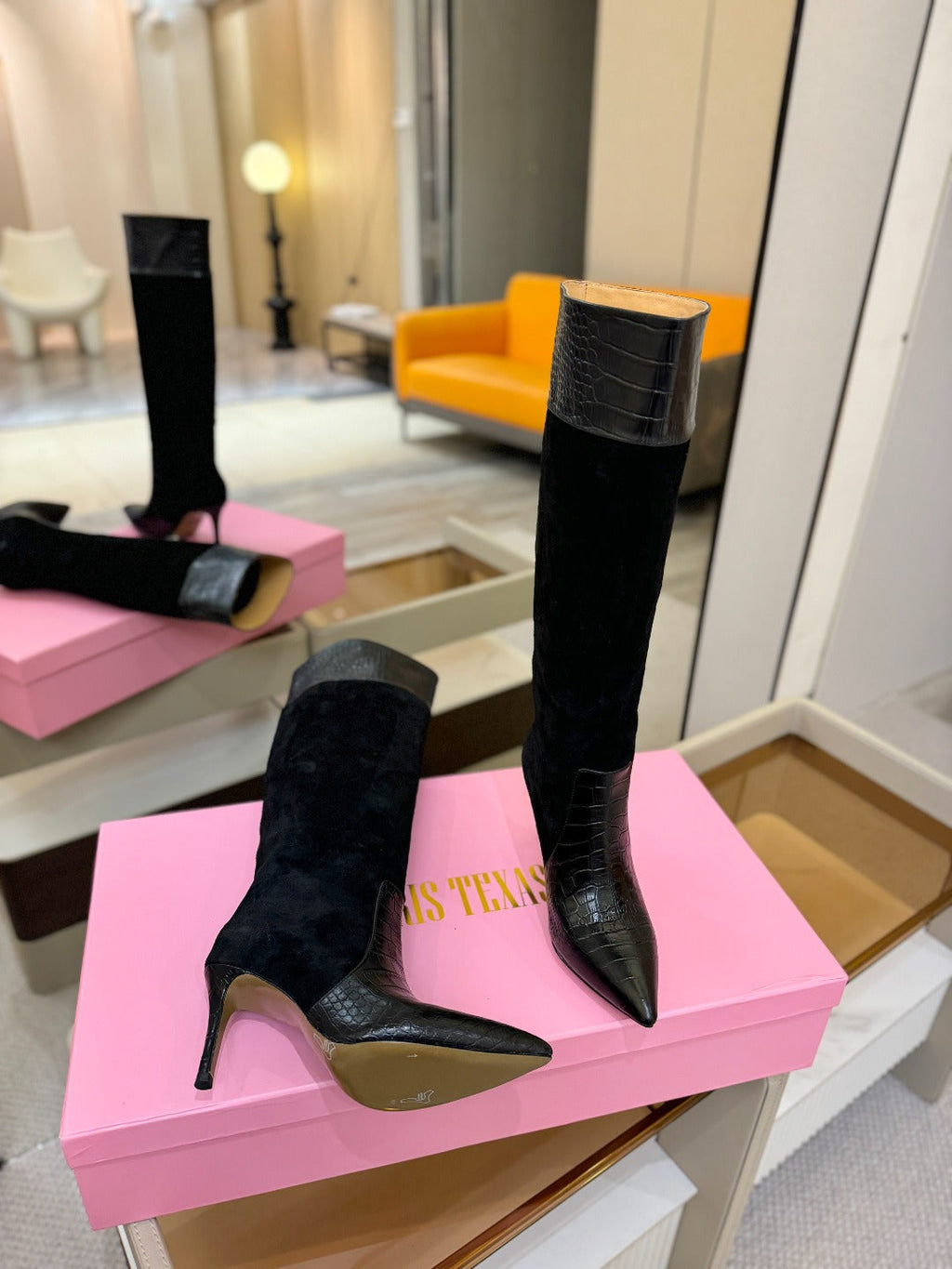 Paris Texas Crocodile Embossed Stiletto Knee-High Boots