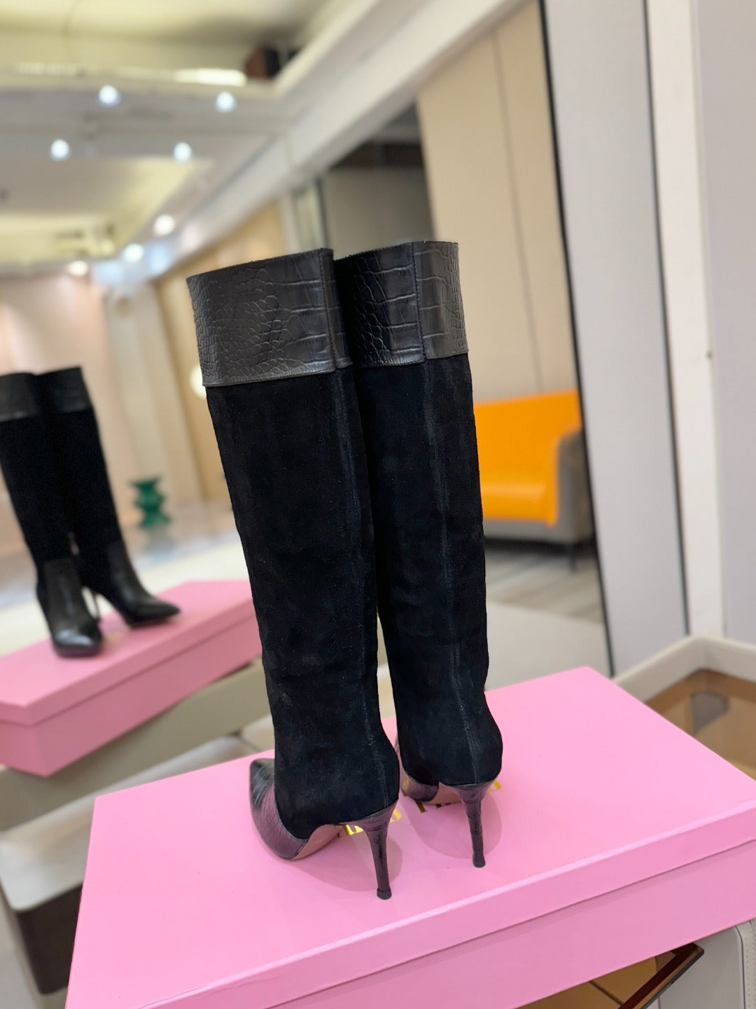 Paris Texas Crocodile Embossed Stiletto Knee-High Boots