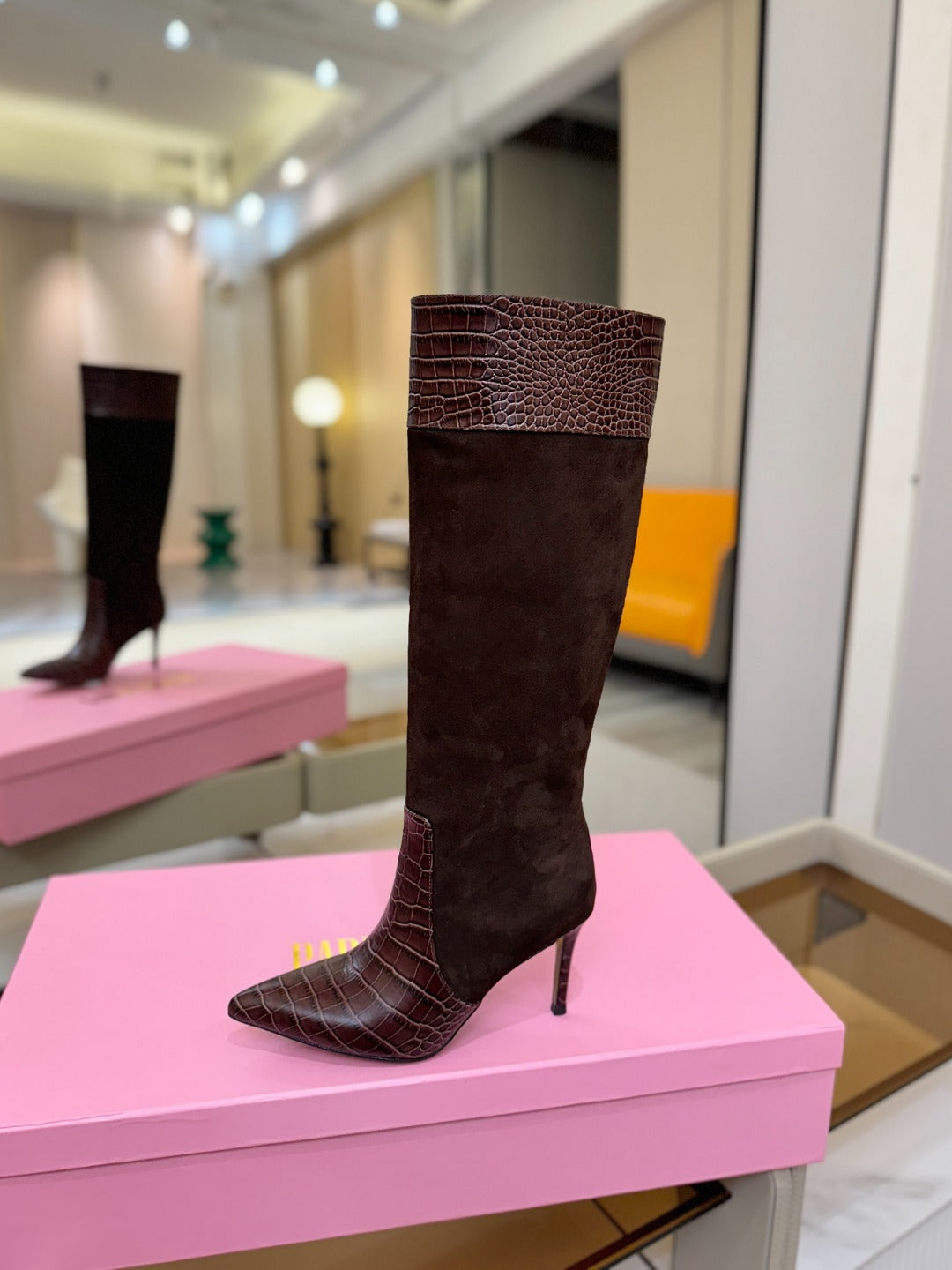 Paris Texas Crocodile Embossed Stiletto Knee-High Boots