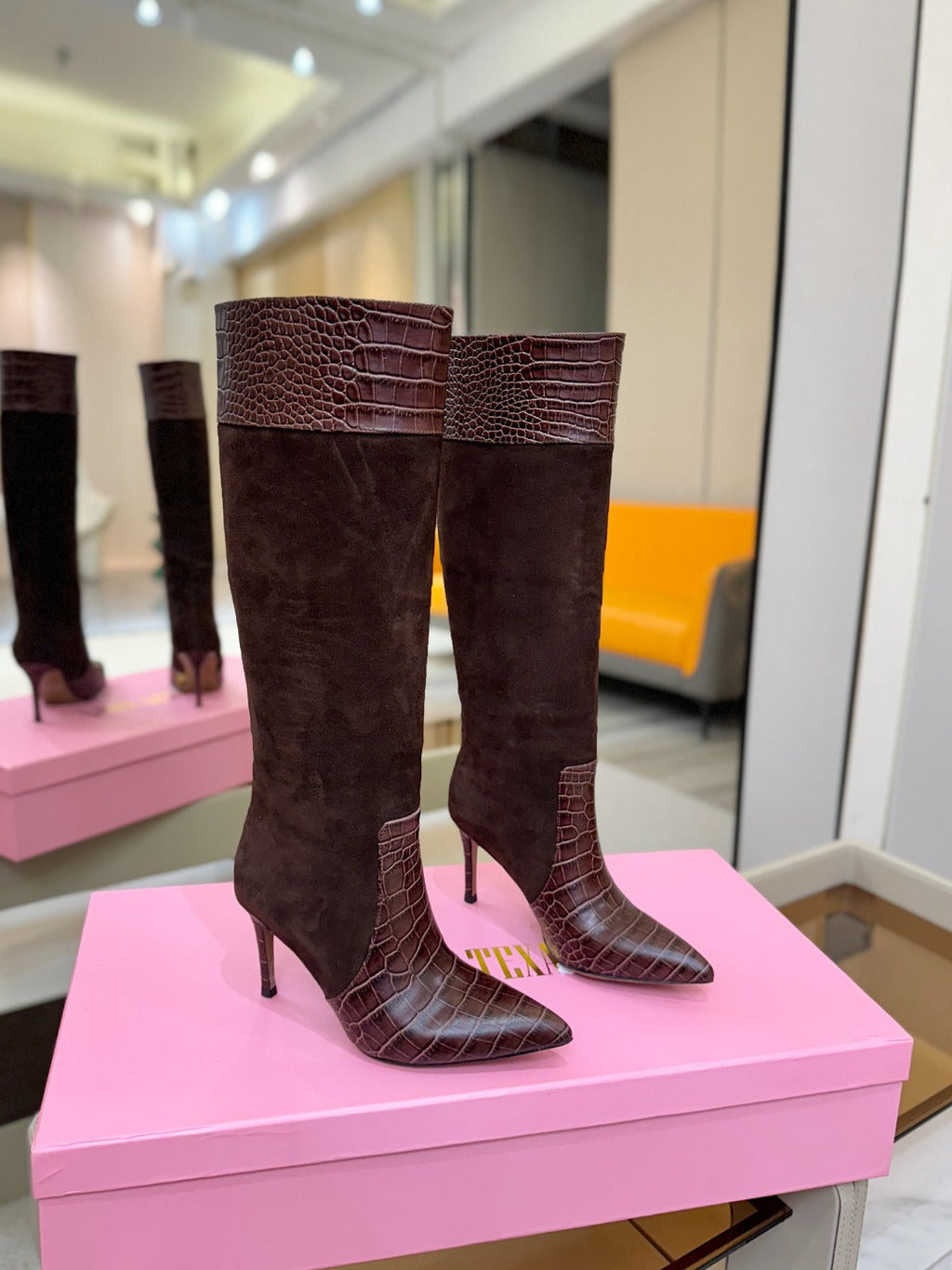 Paris Texas Crocodile Embossed Stiletto Knee-High Boots