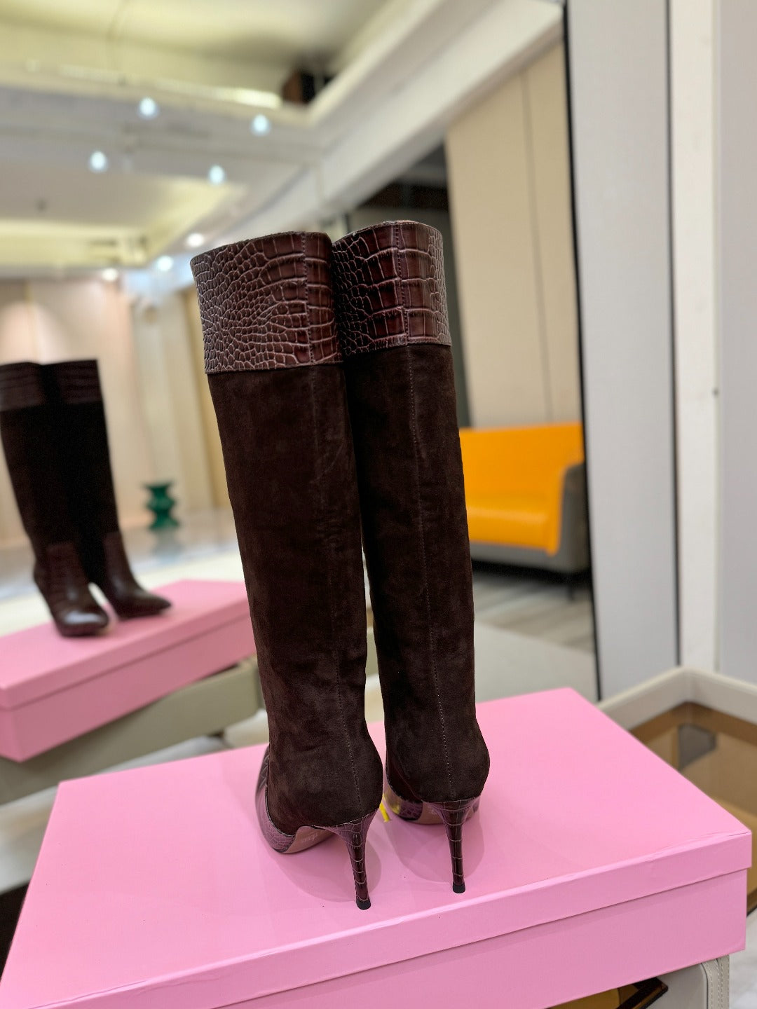 Paris Texas Crocodile Embossed Stiletto Knee-High Boots