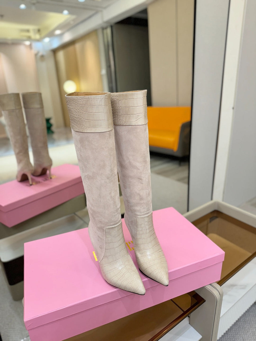 Paris Texas Crocodile Embossed Stiletto Knee-High Boots