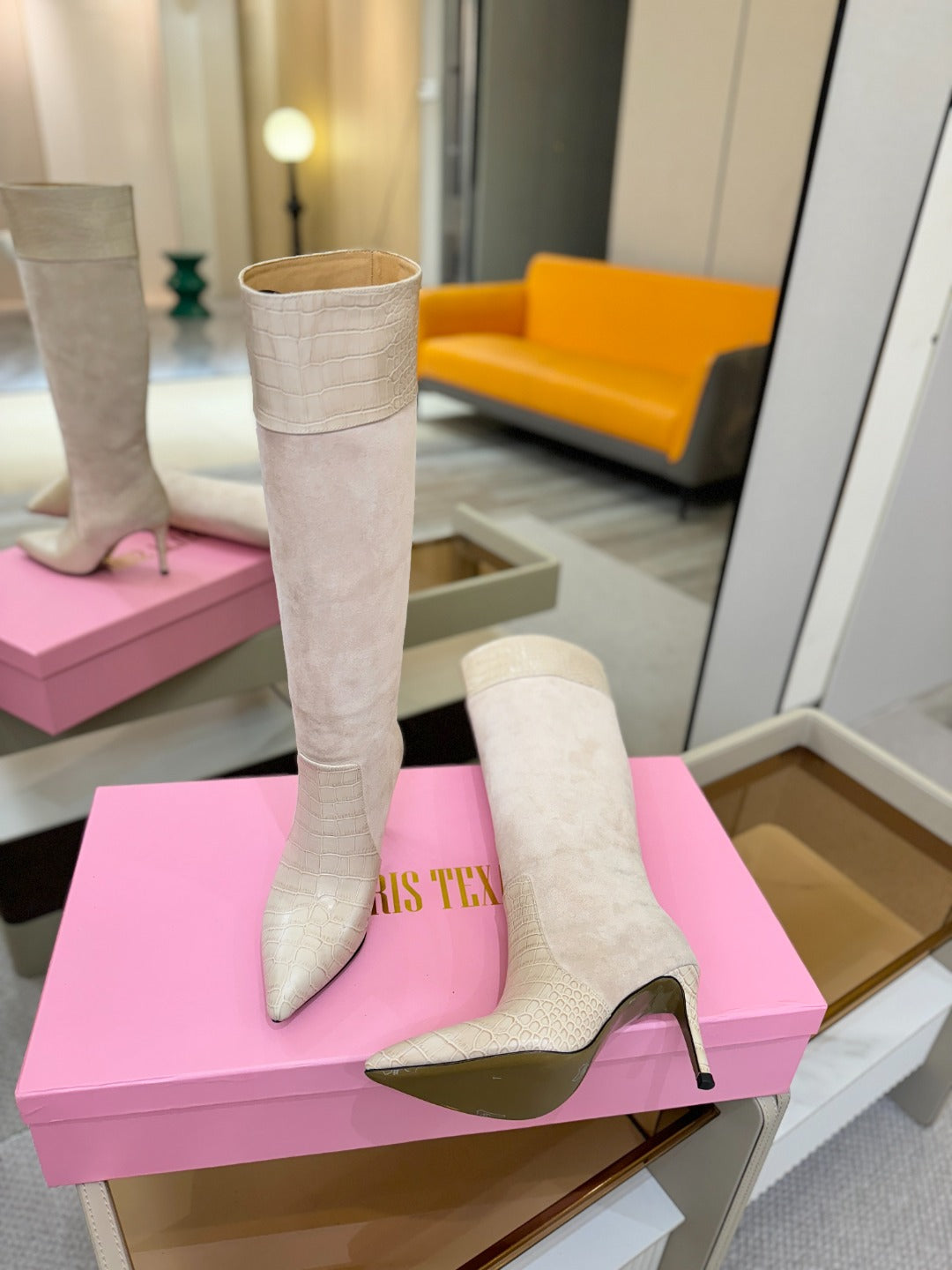 Paris Texas Crocodile Embossed Stiletto Knee-High Boots