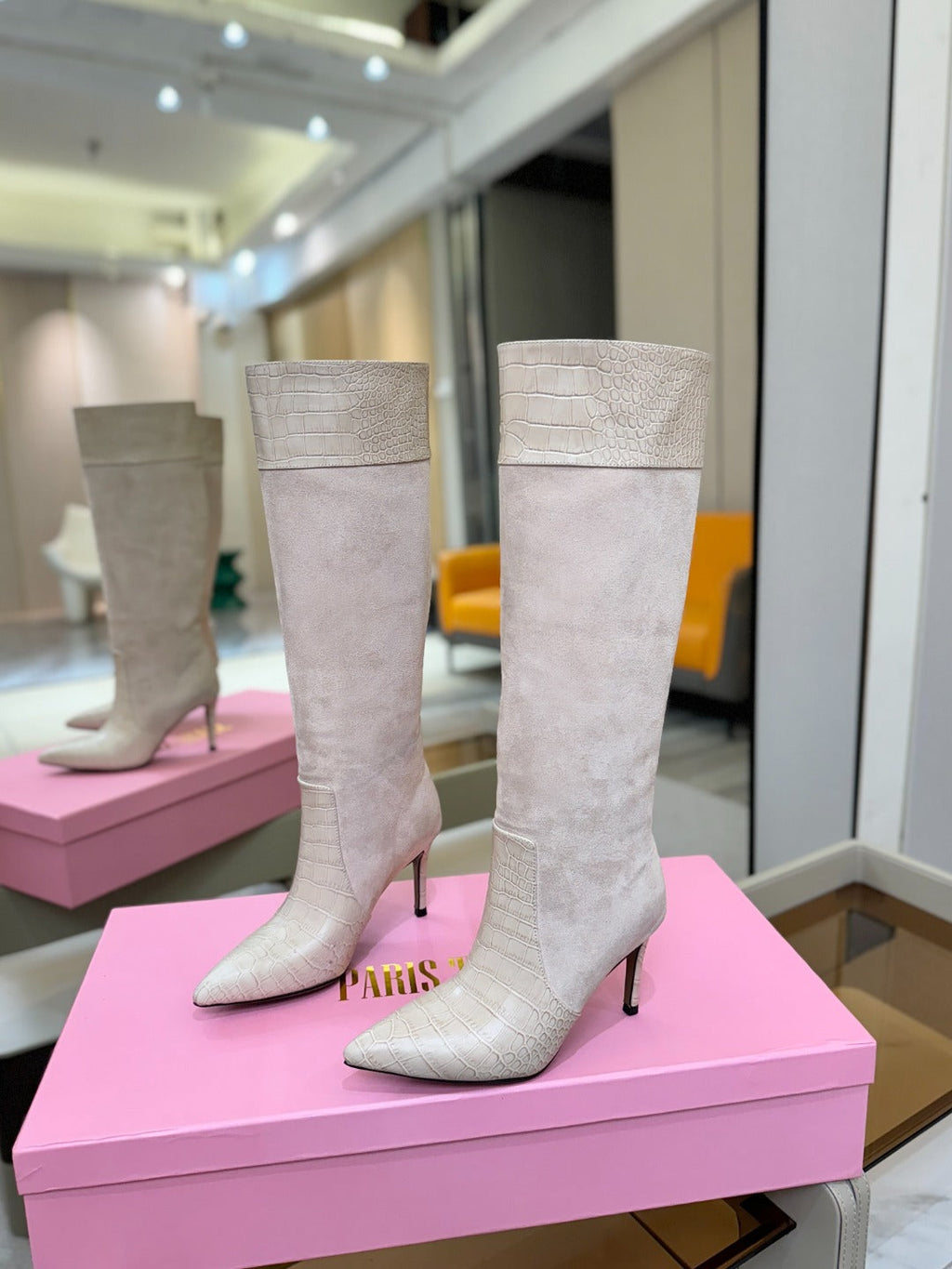 Paris Texas Crocodile Embossed Stiletto Knee-High Boots