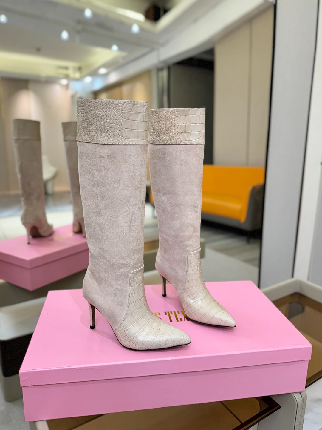 Paris Texas Crocodile Embossed Stiletto Knee-High Boots