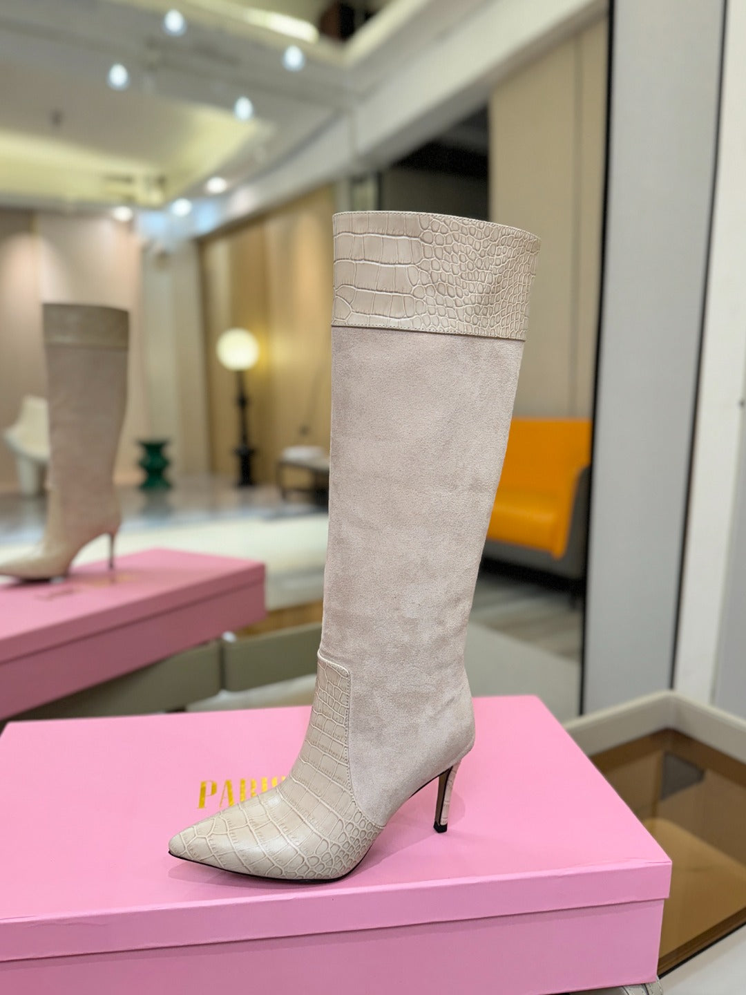 Paris Texas Crocodile Embossed Stiletto Knee-High Boots