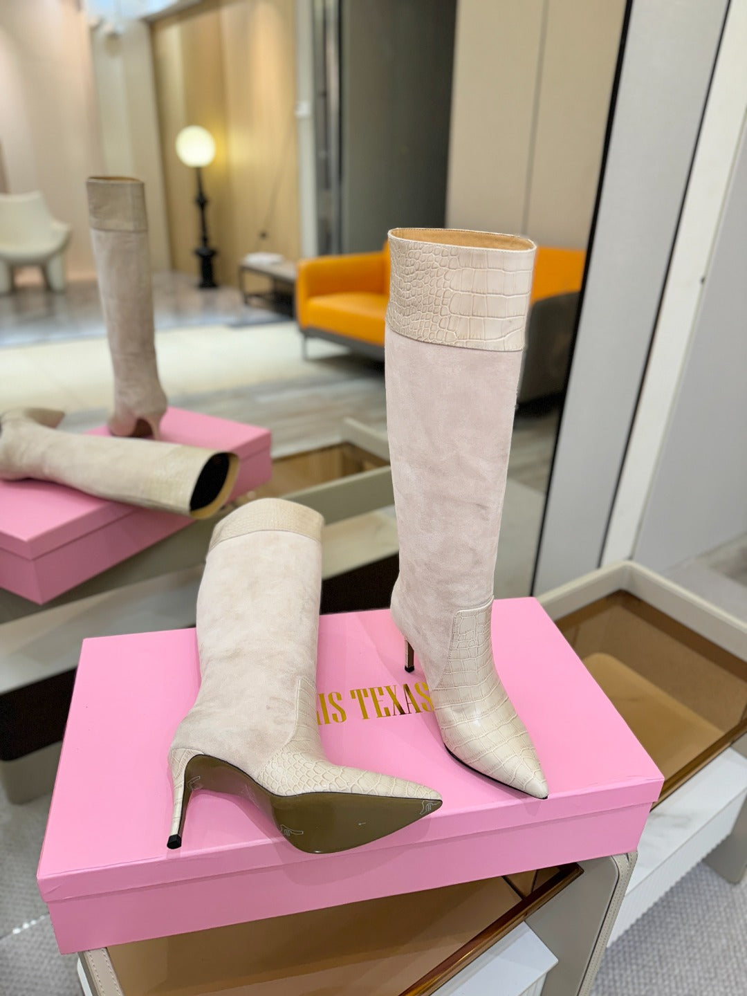 Paris Texas Crocodile Embossed Stiletto Knee-High Boots