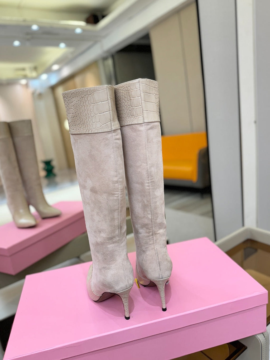 Paris Texas Crocodile Embossed Stiletto Knee-High Boots