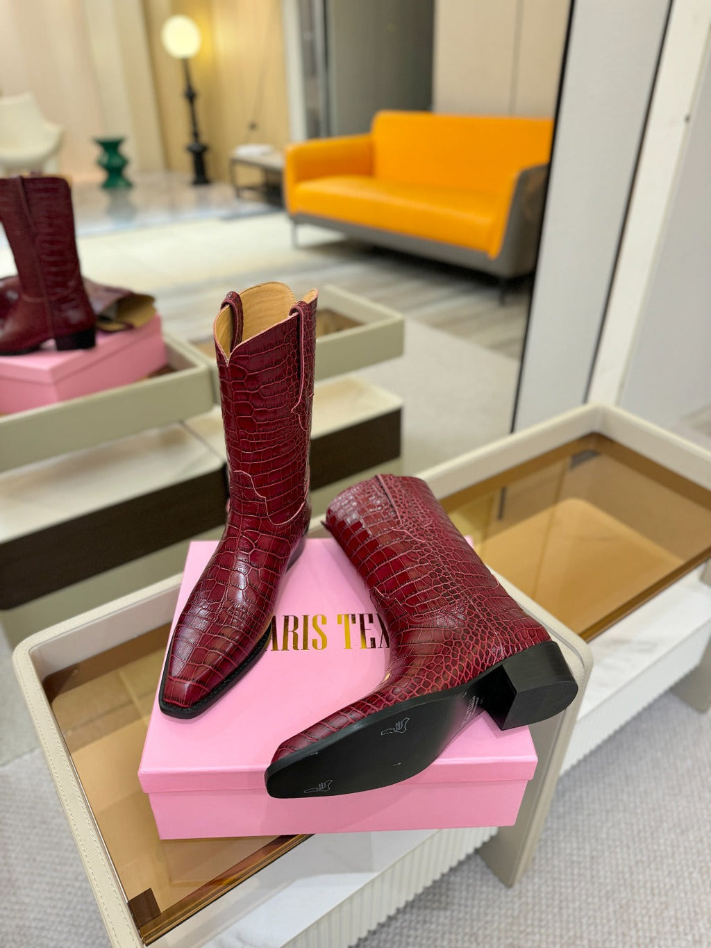 Paris Texas Crocodile Embossed Western Ankle Boots