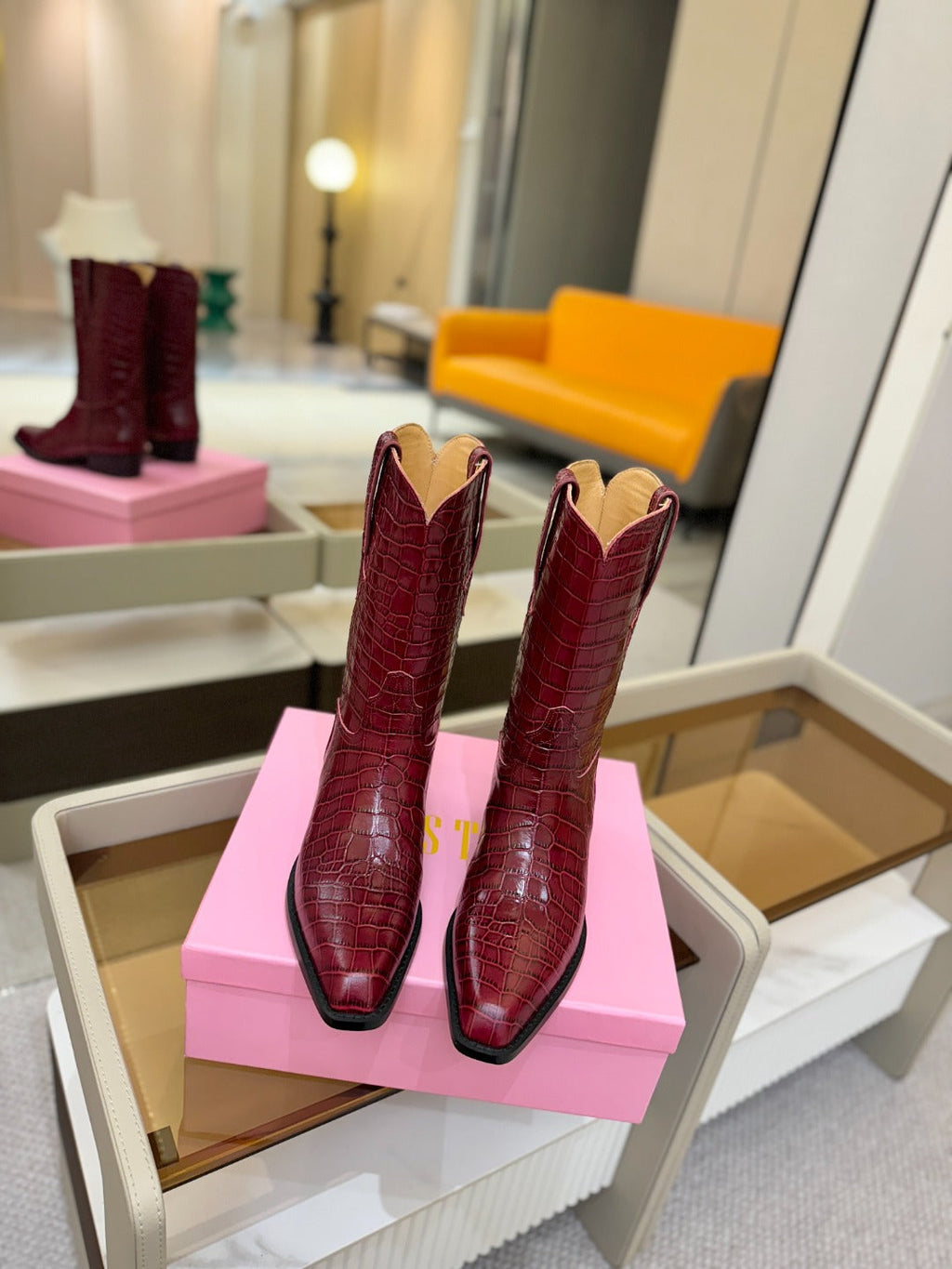 Paris Texas Crocodile Embossed Western Ankle Boots