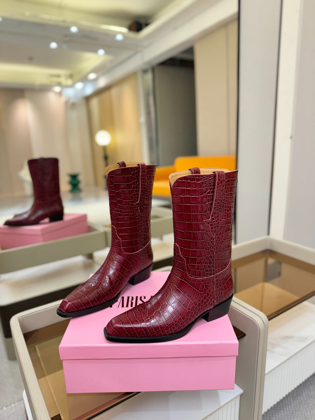 Paris Texas Crocodile Embossed Western Ankle Boots