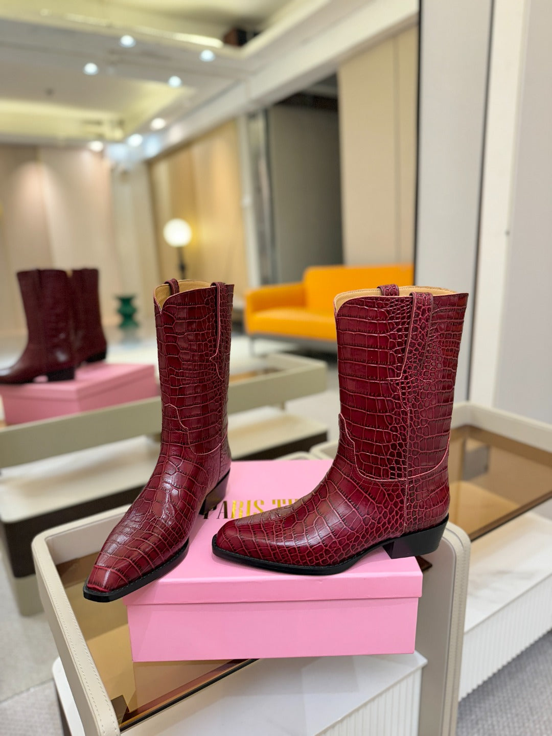 Paris Texas Crocodile Embossed Western Ankle Boots