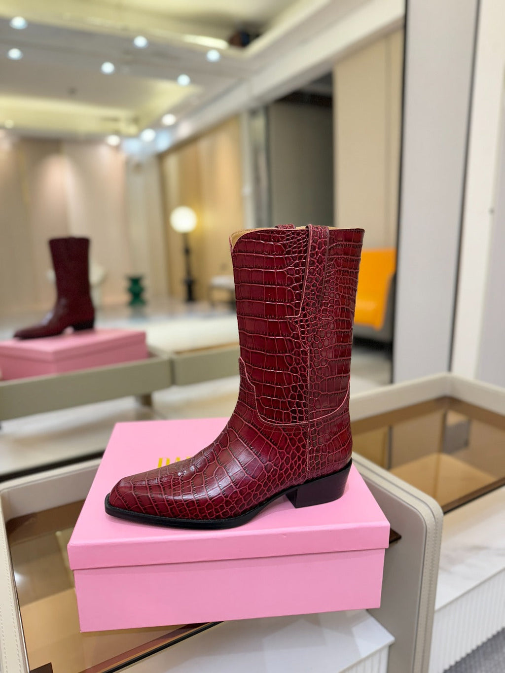 Paris Texas Crocodile Embossed Western Ankle Boots