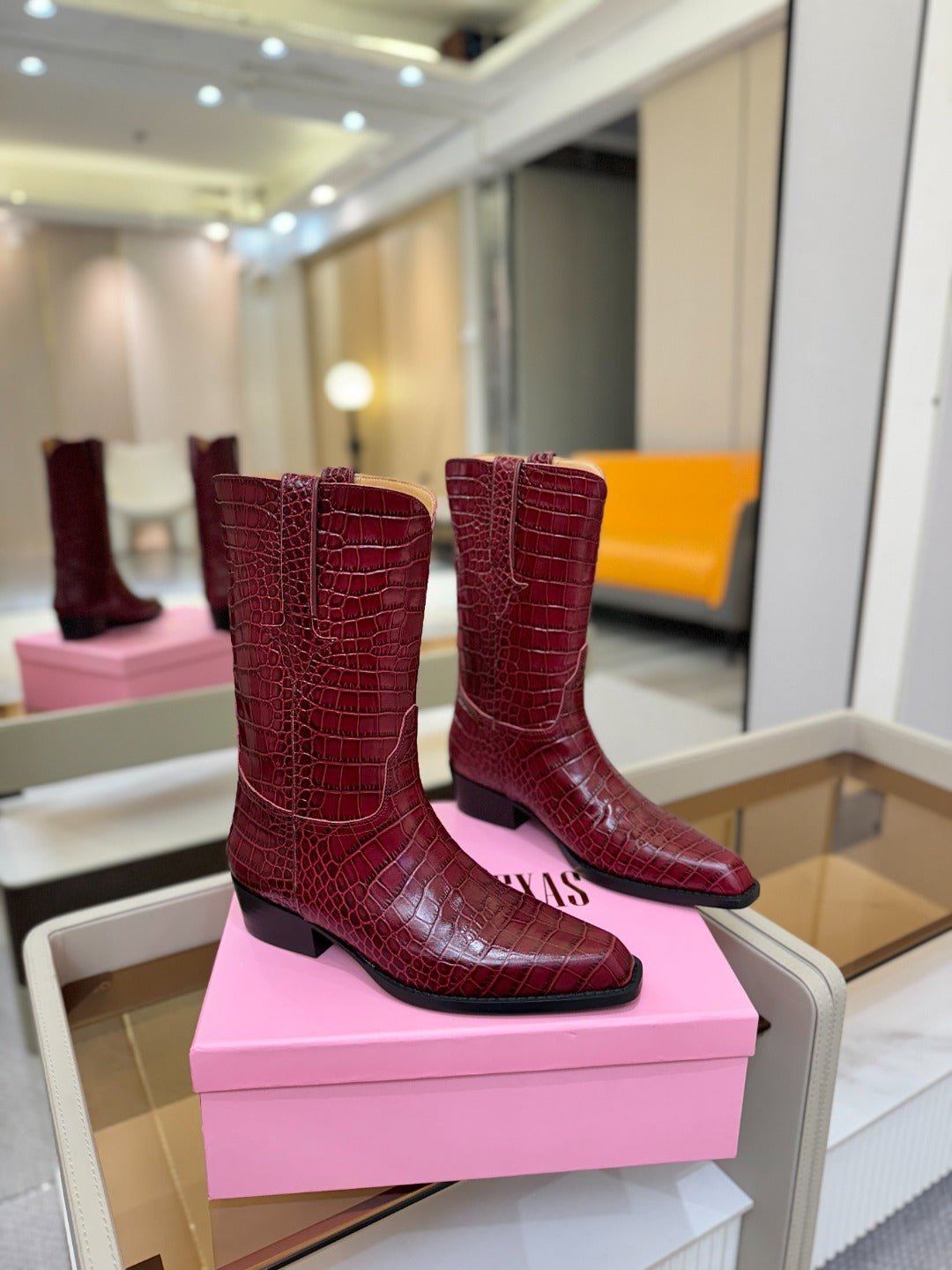 Paris Texas Crocodile Embossed Western Ankle Boots