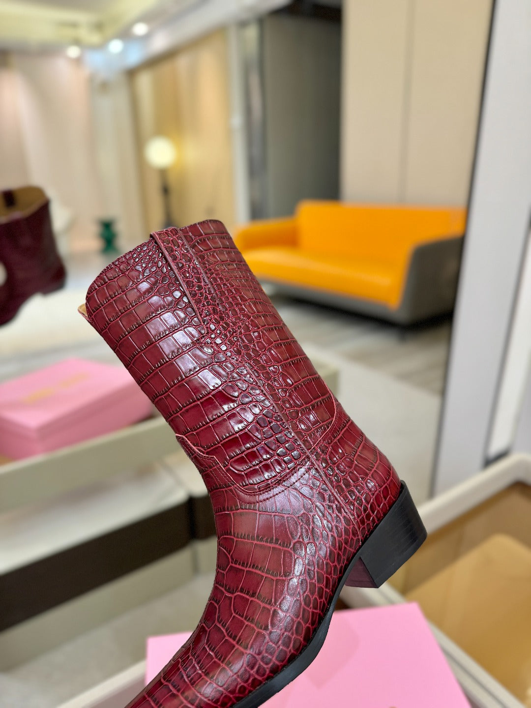 Paris Texas Crocodile Embossed Western Ankle Boots