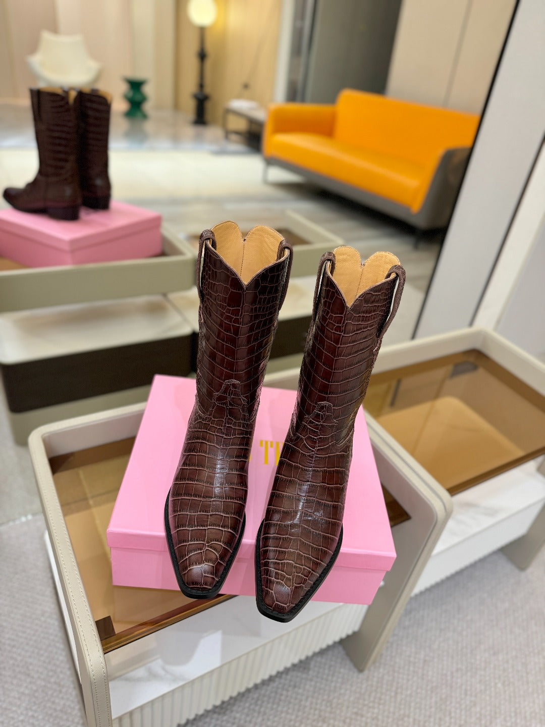 Paris Texas Crocodile Embossed Western Ankle Boots