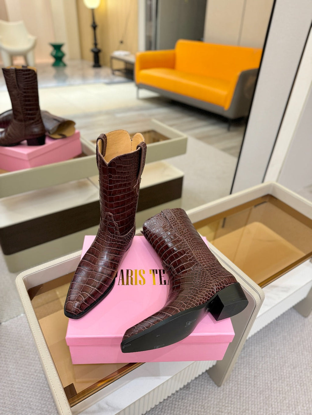 Paris Texas Crocodile Embossed Western Ankle Boots
