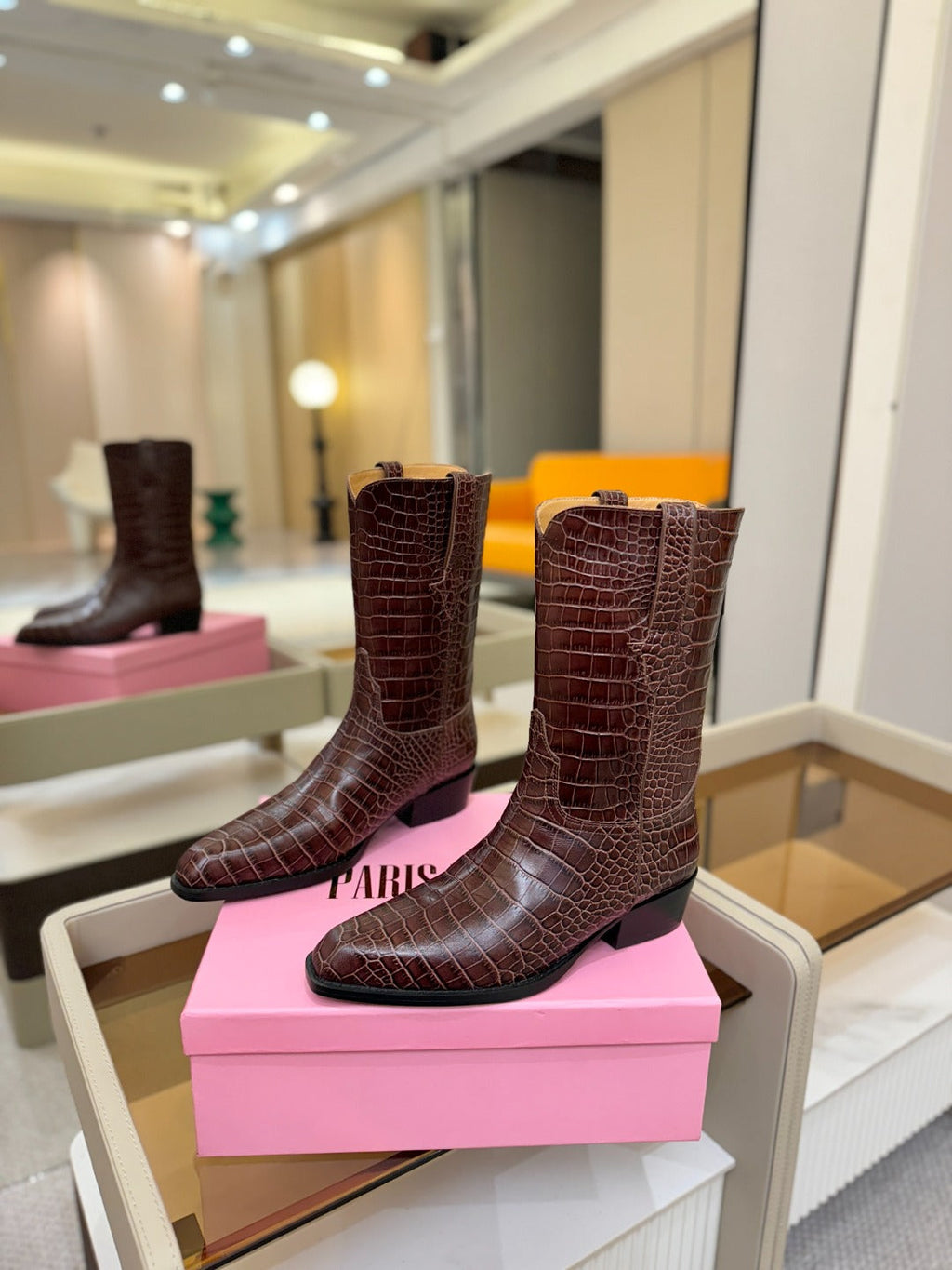 Paris Texas Crocodile Embossed Western Ankle Boots