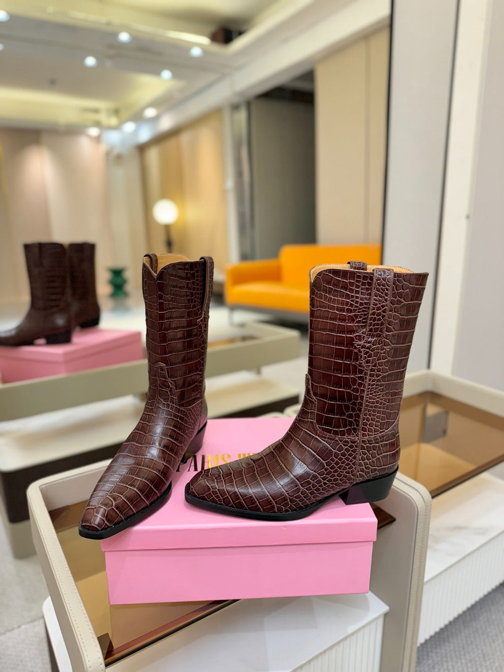 Paris Texas Crocodile Embossed Western Ankle Boots