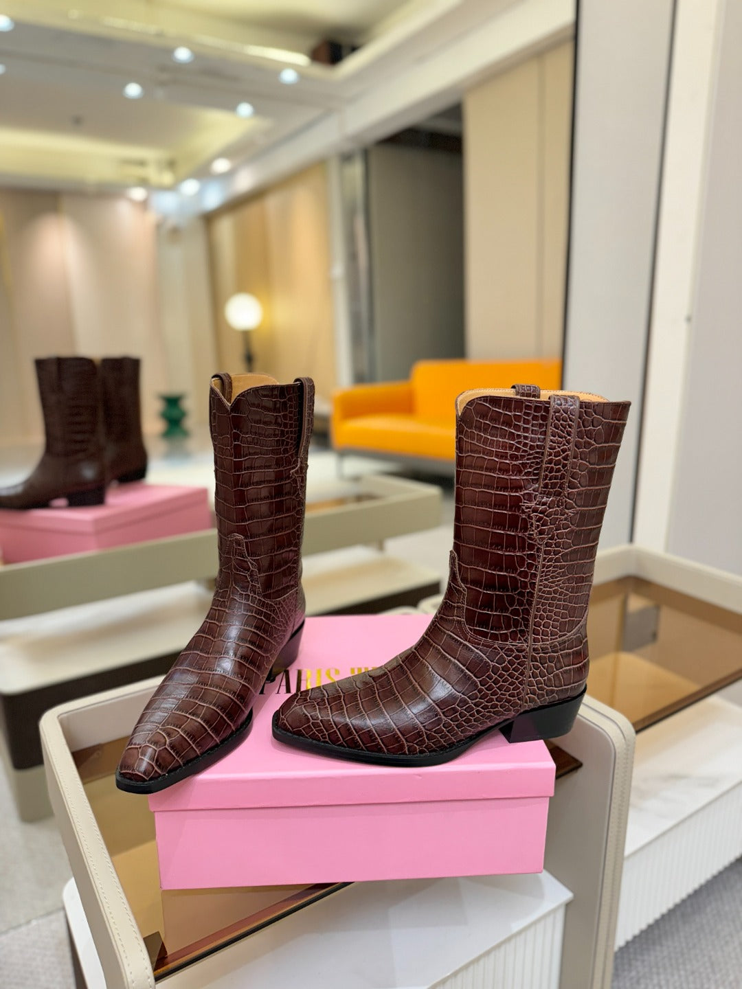 Paris Texas Crocodile Embossed Western Ankle Boots