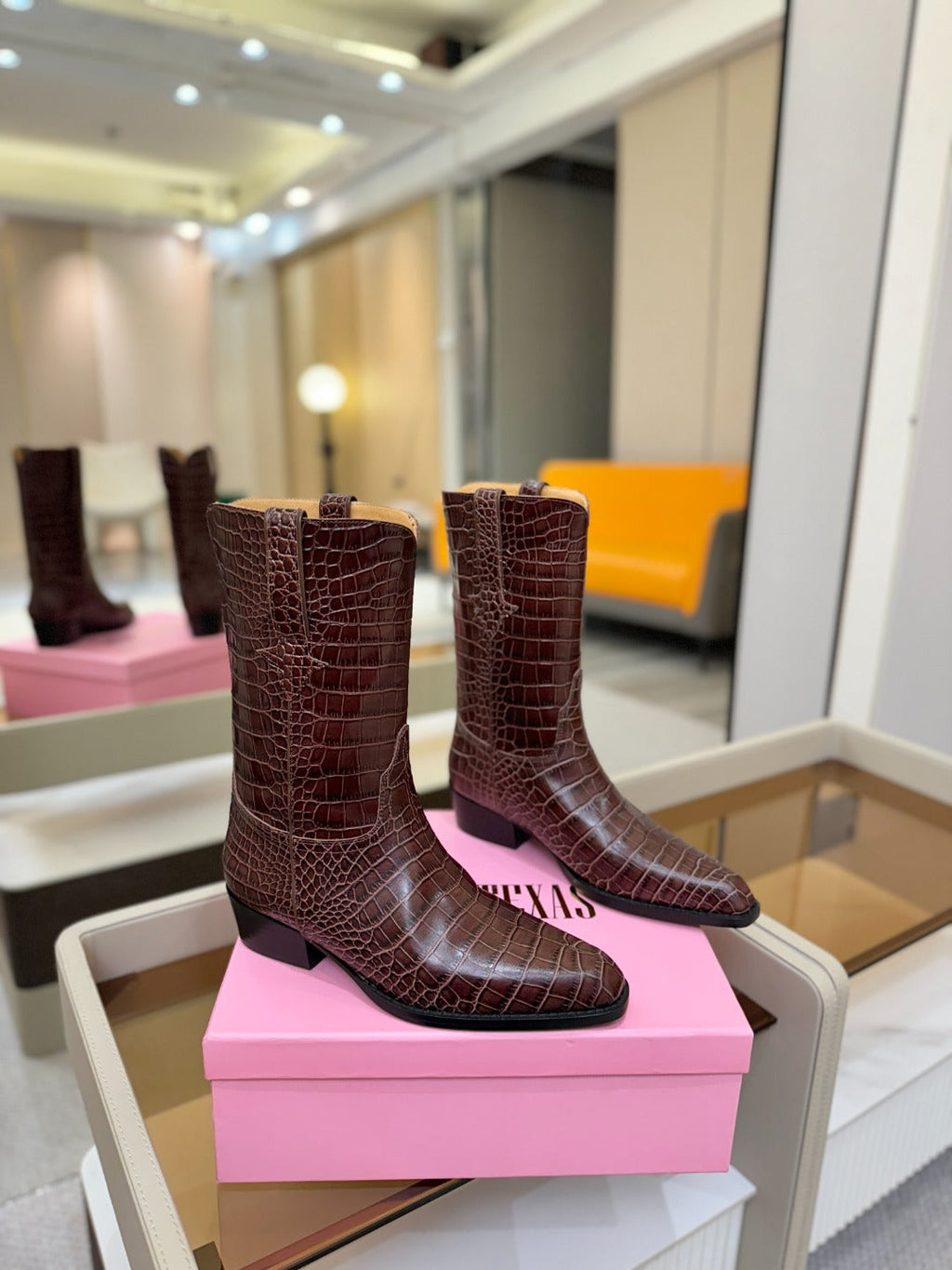 Paris Texas Crocodile Embossed Western Ankle Boots