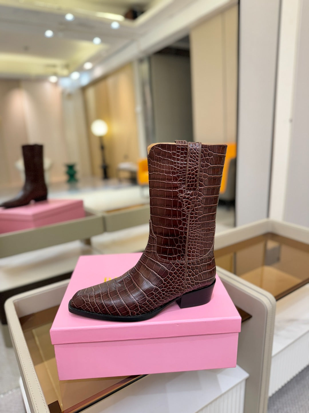 Paris Texas Crocodile Embossed Western Ankle Boots