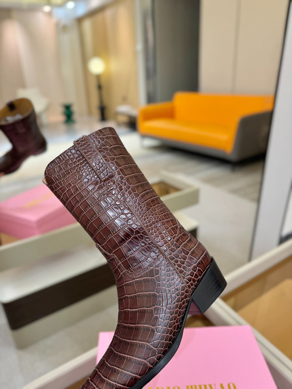 Paris Texas Crocodile Embossed Western Ankle Boots